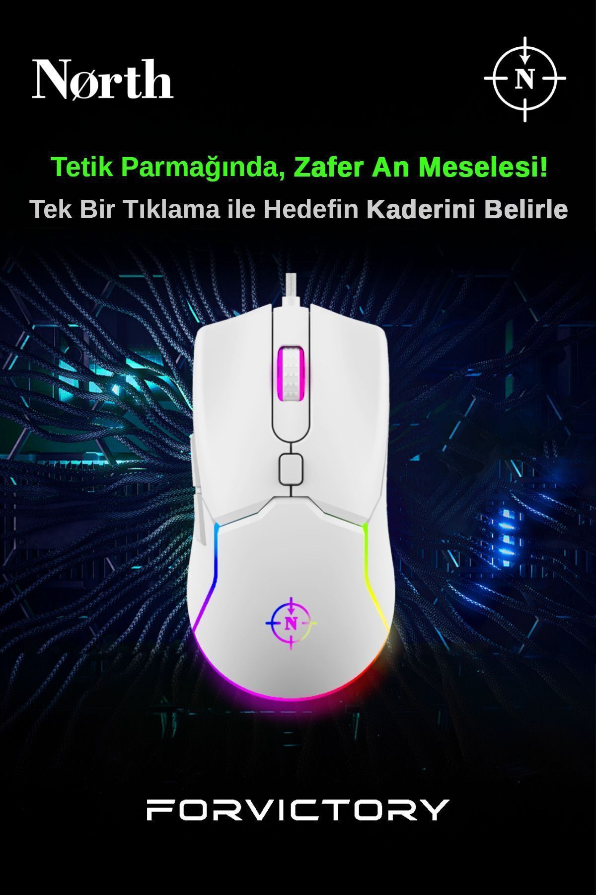 North Air White Rgb 7.200 Dpı Profesyonel Makrolu Fps Gaming Beyaz Oyuncu Mouse