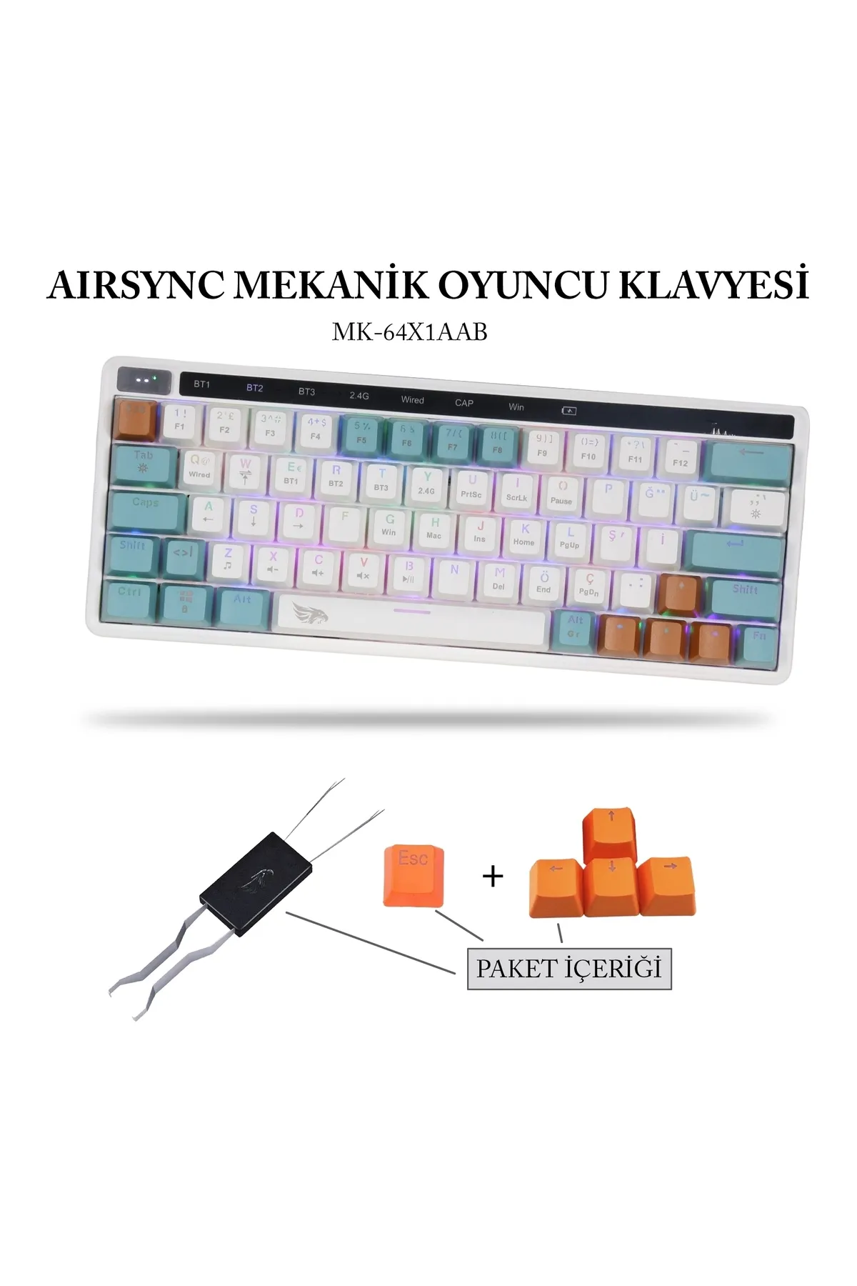 gameagle Airsync Mk-64x1aab Blue Switch Mekanik Kablosuz Rgb Işıklı Oyuncu Gamer Klavye 64 Tuşlu