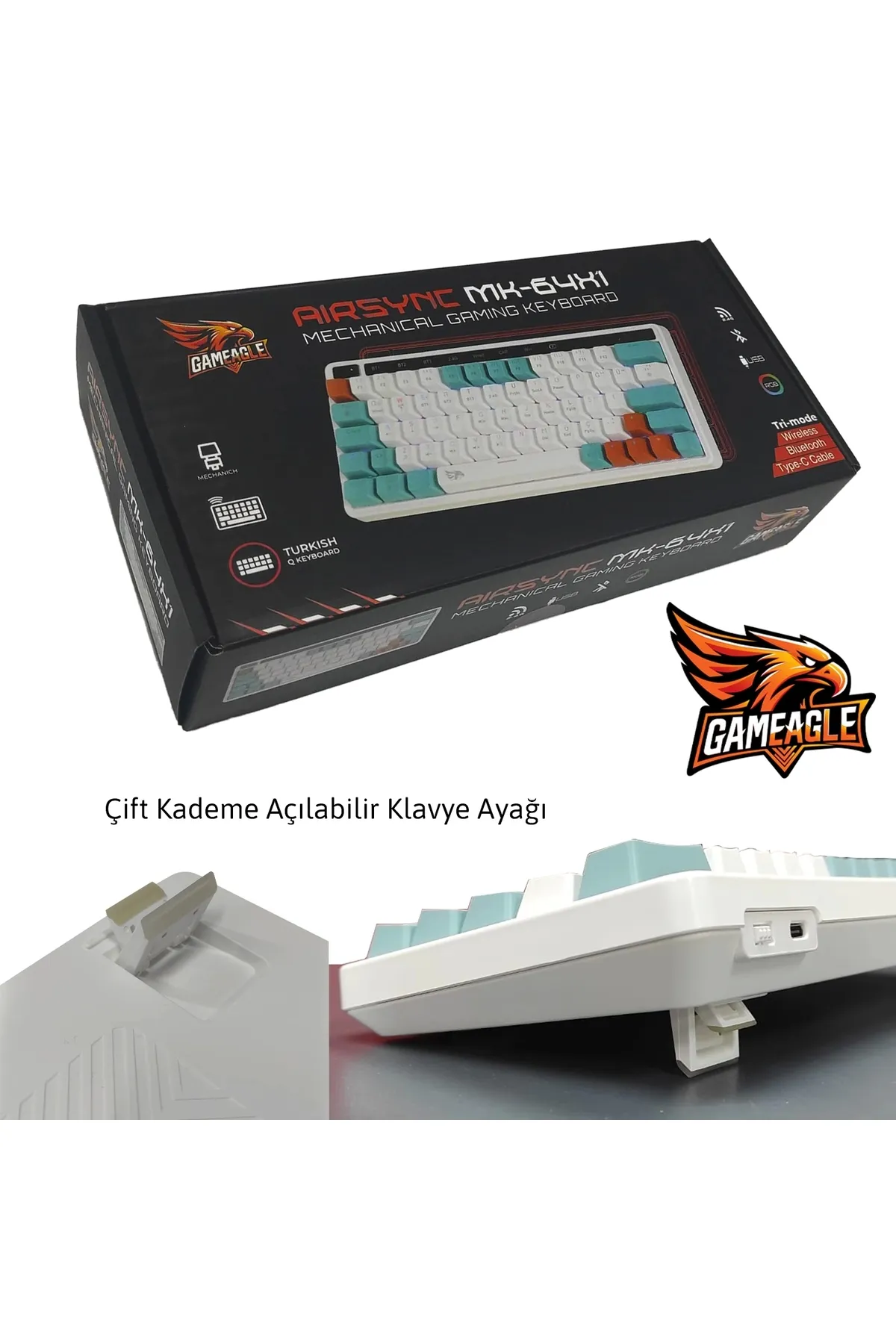 gameagle Airsync Mk-64x1aar Red Switch Mekanik Kablosuz Rgb Işıklı Oyuncu Gamer Klavye 64 Tuşlu