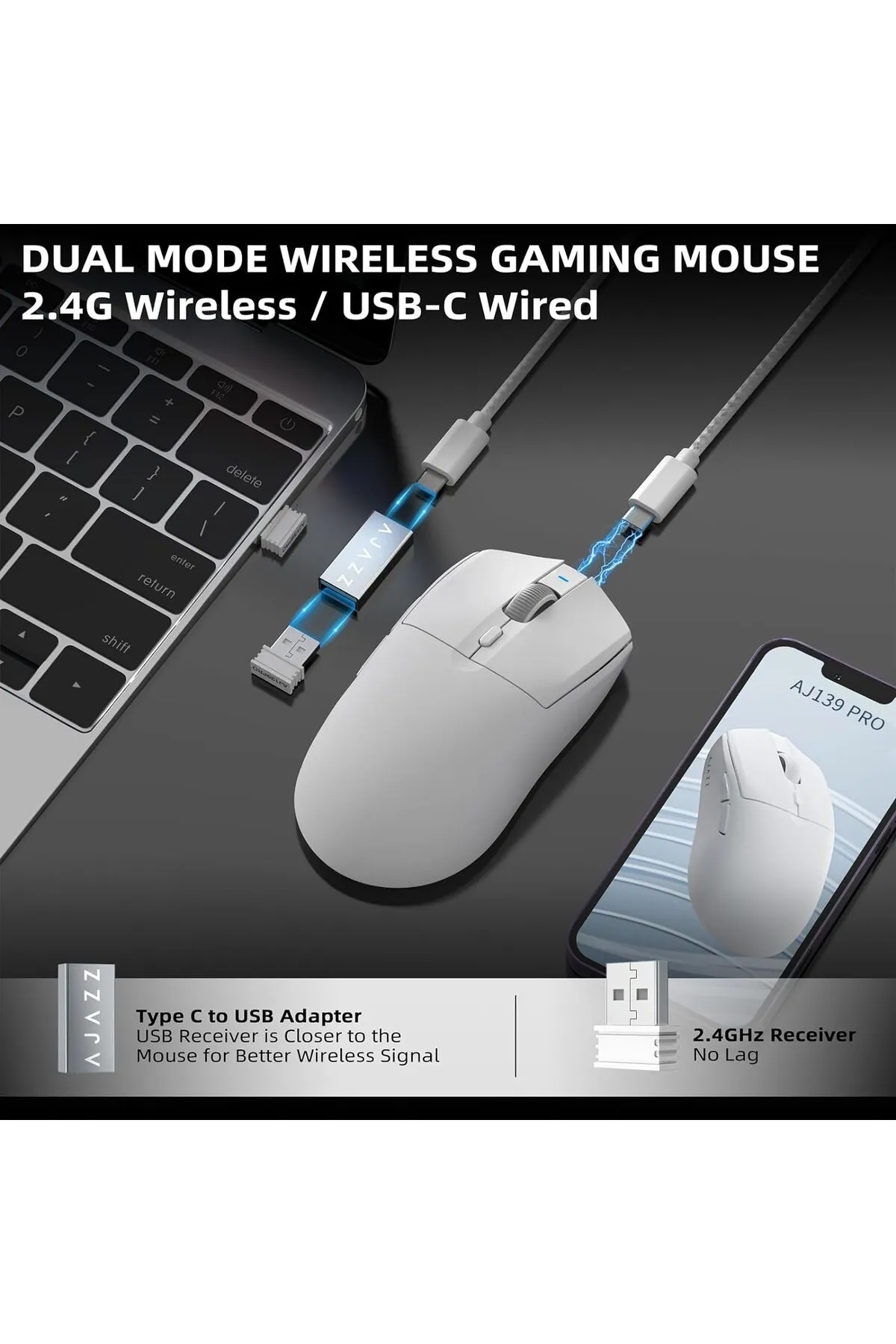 Ajazz AJ139 PRO KABLOSUZ OYUNCU MOUSE PAW 3395 26000 DPI