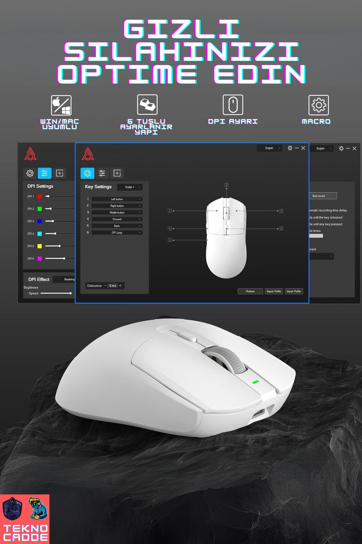 beboncool AJ139 PRO X 26000dPİ Programlanabilir 6 TUŞ 2.4G KABLOSUZ Gaming MOUSE Oyuncu Faresi