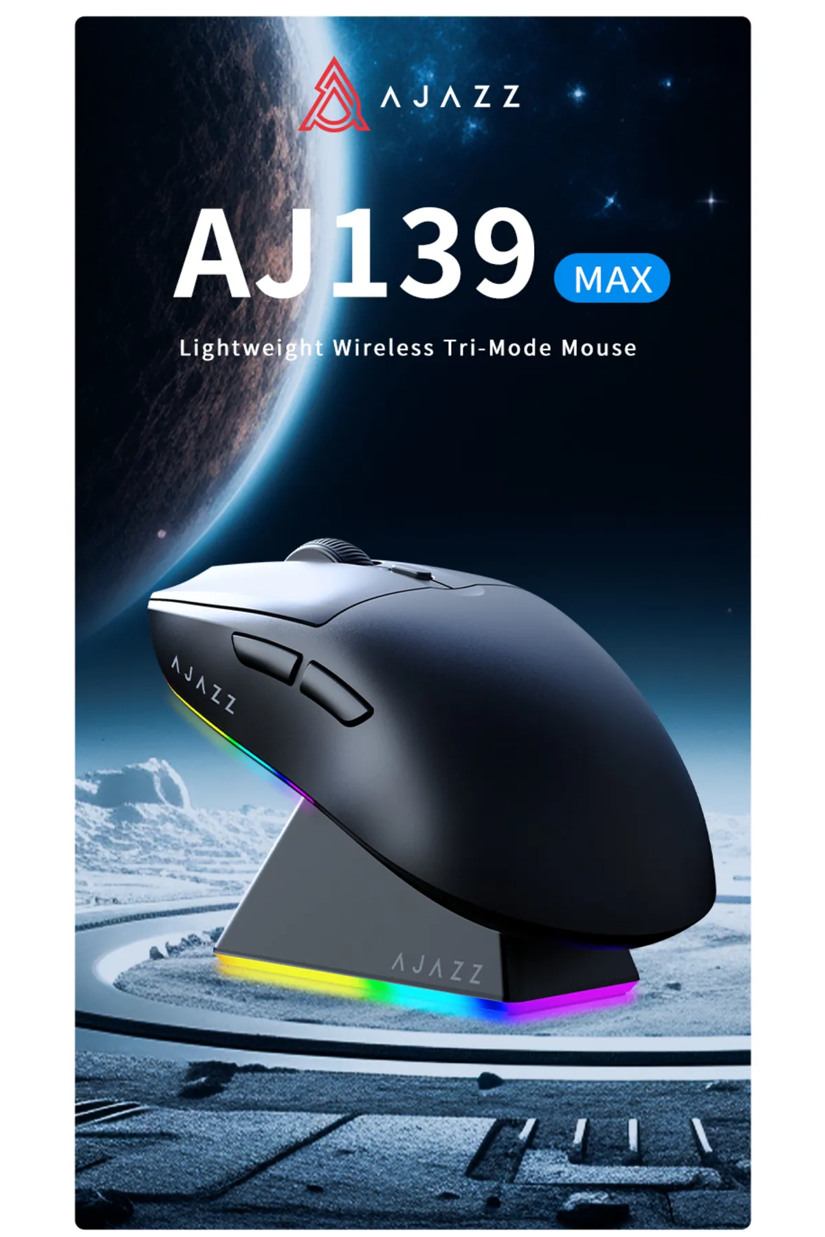 Coverzone AJAZZ AJ139 Max Mouse 3 Mod 26.000 DPI Manyetik Şarj İstasyonlu PAW 3395 Optik Sensör Gaming Mouse