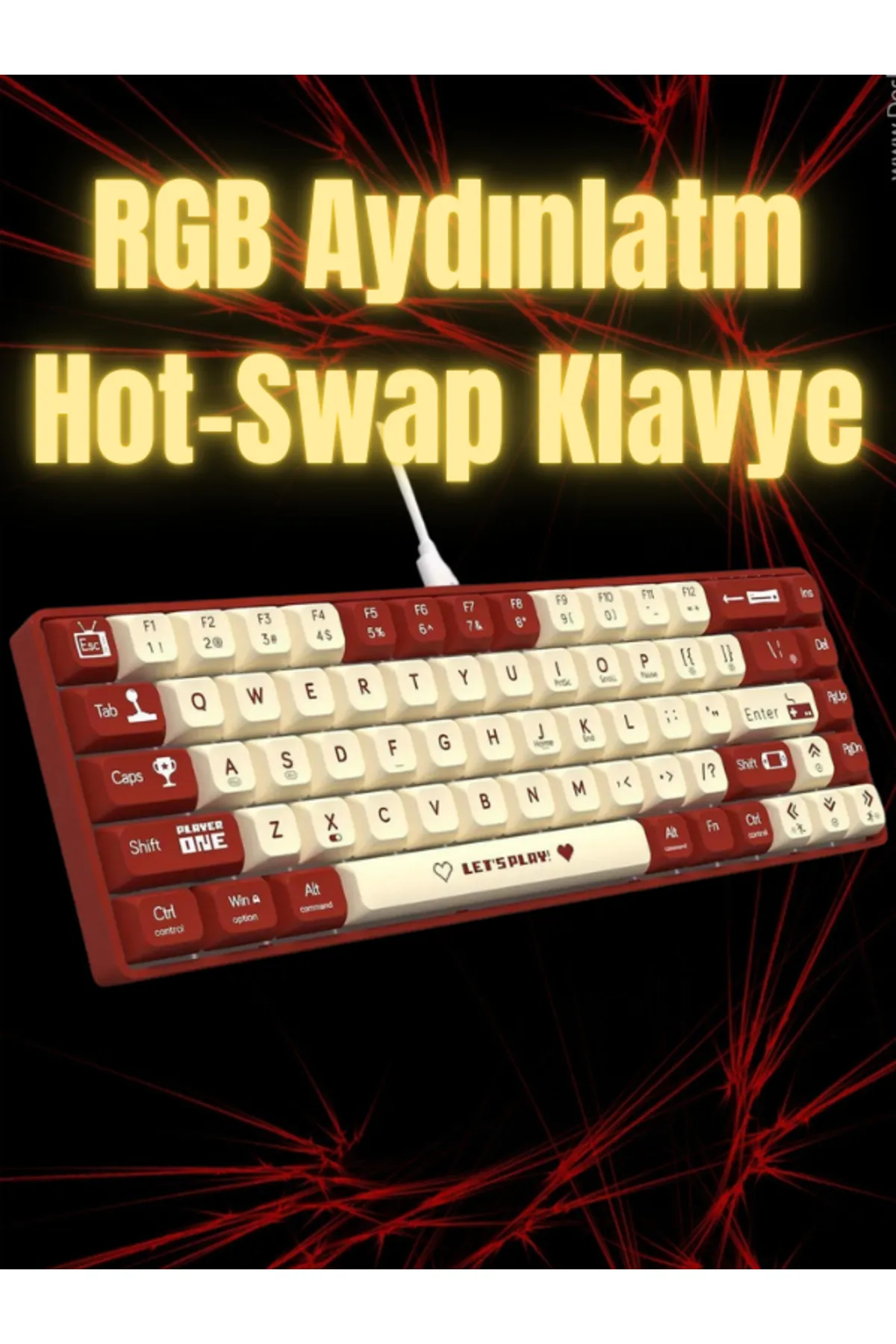 Smith Ak680 %60 Boy Red Switch Hot-swap Kablolu Gaming Oyuncu Oyun Klavye- 2 Adet Switch Hediye