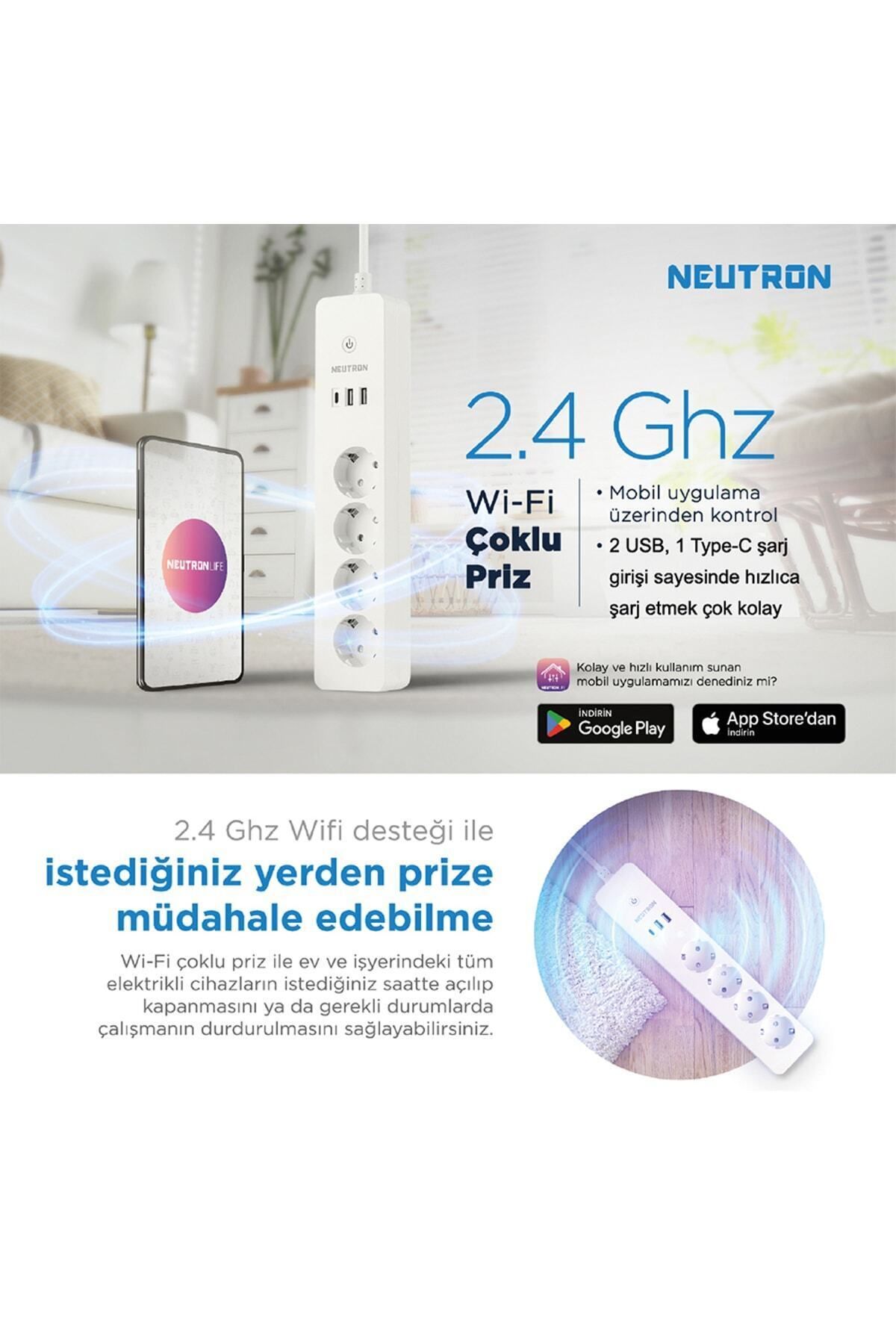 Neutron Akıllı Wi-fi Destekli 4\'lü Akım Korumalı Priz