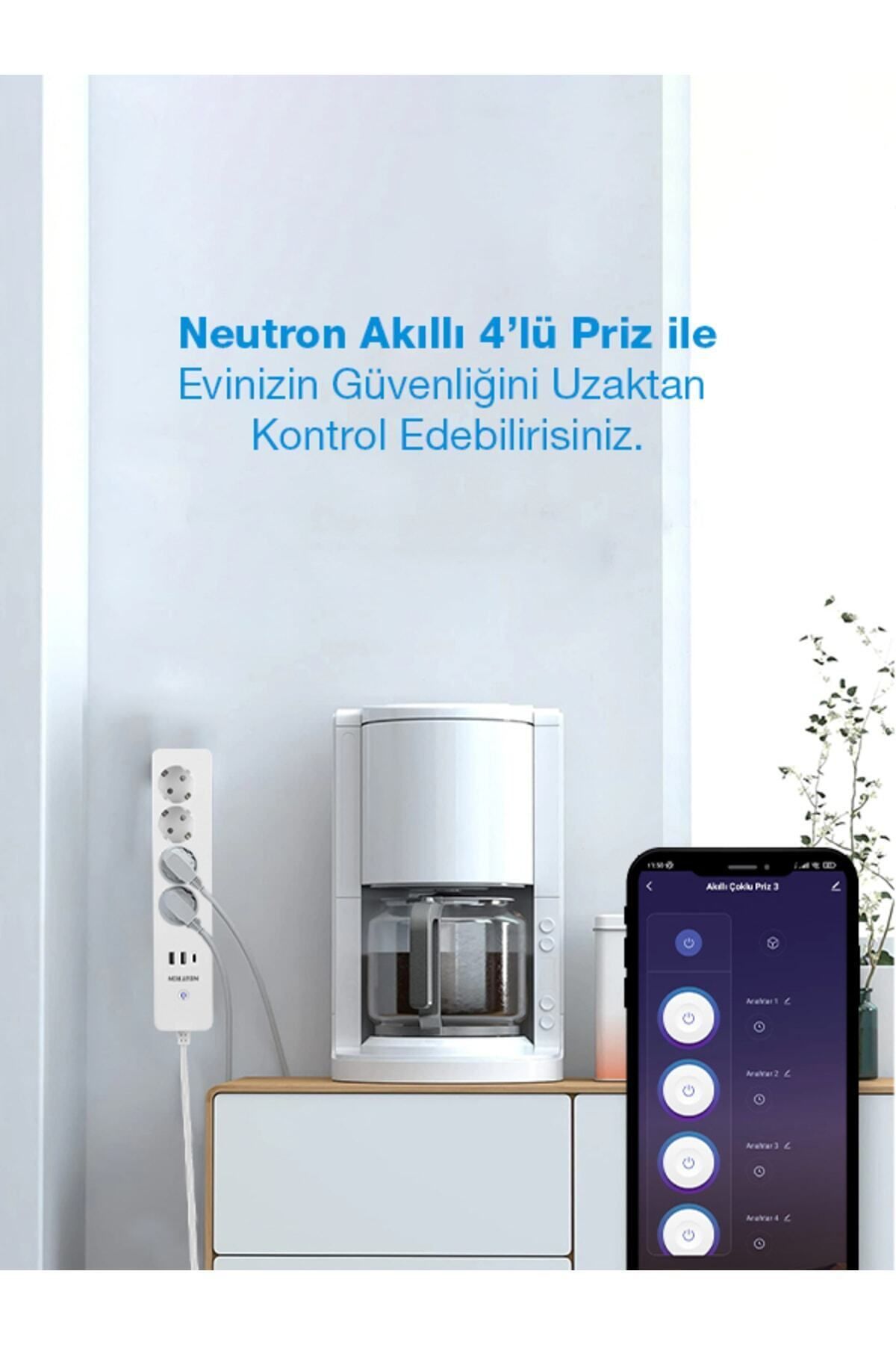 Neutron Akıllı Wi-fi Destekli 4\'lü Akım Korumalı Priz