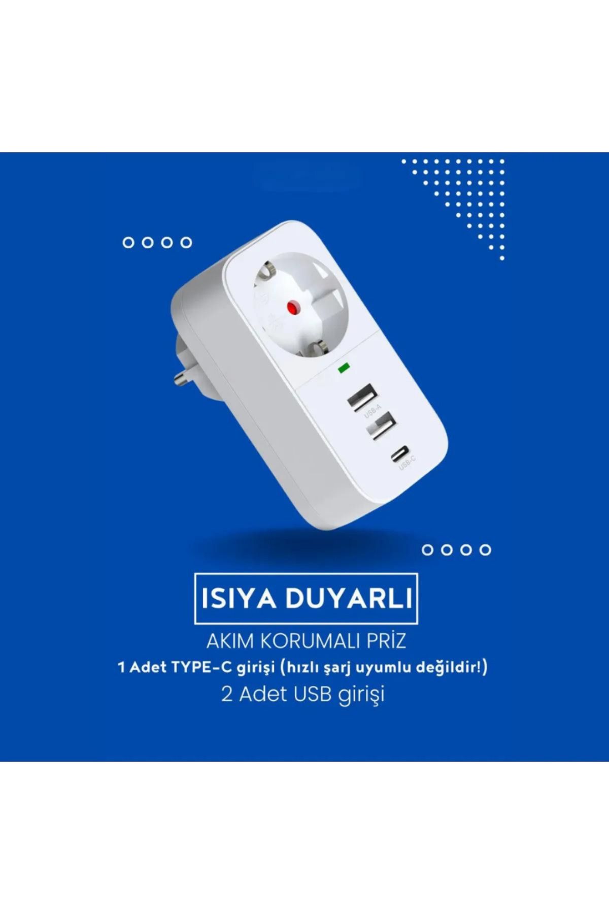 XİRA Akım Korumalı Akıllı Priz 2 USB Girişi + 1 TYPE-C Girişli Priz