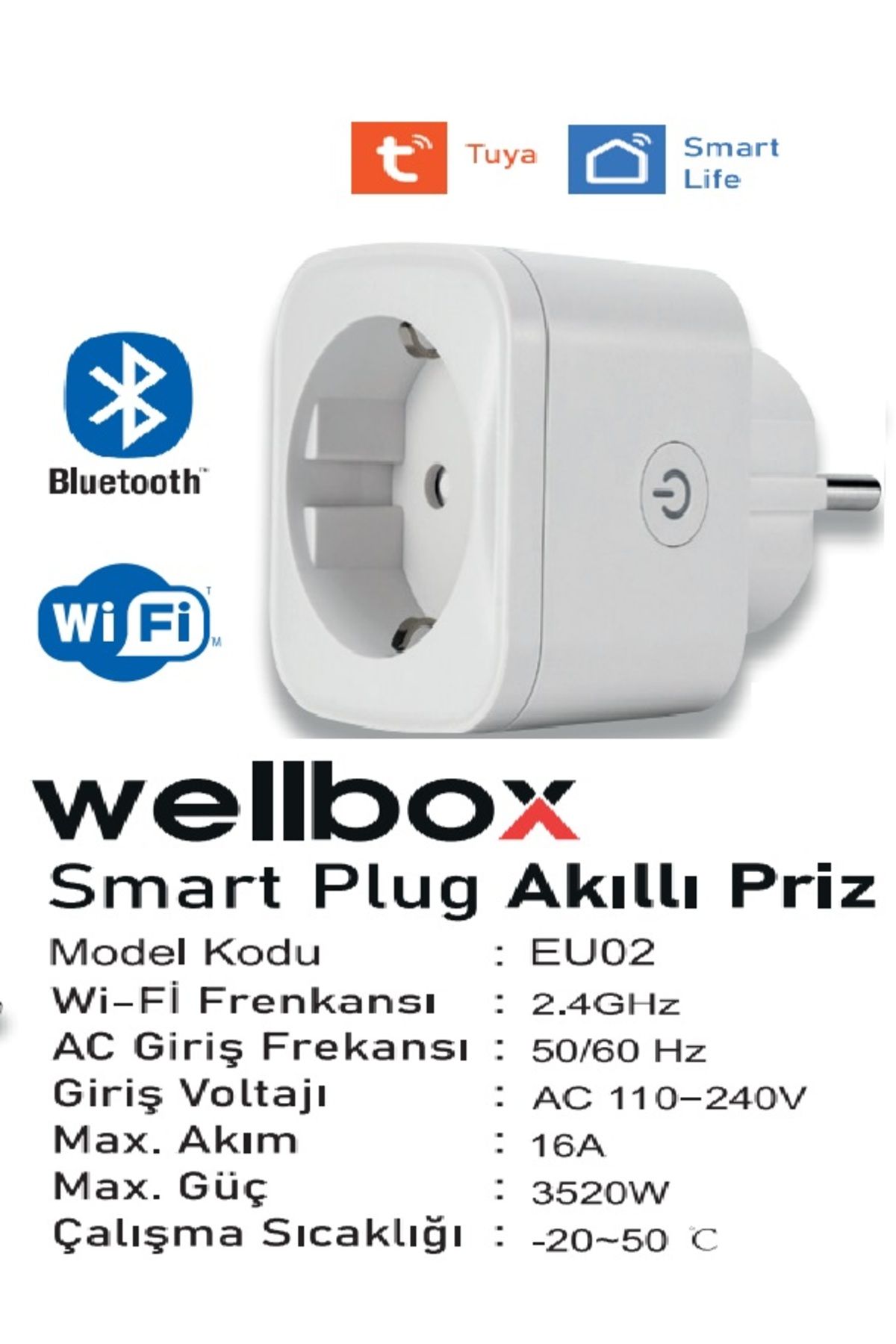 wellbox Akım Korumalı Priz Wi-fi Tuya Destekli Akıllı Priz Telefon Kontrollü Akıllı Priz