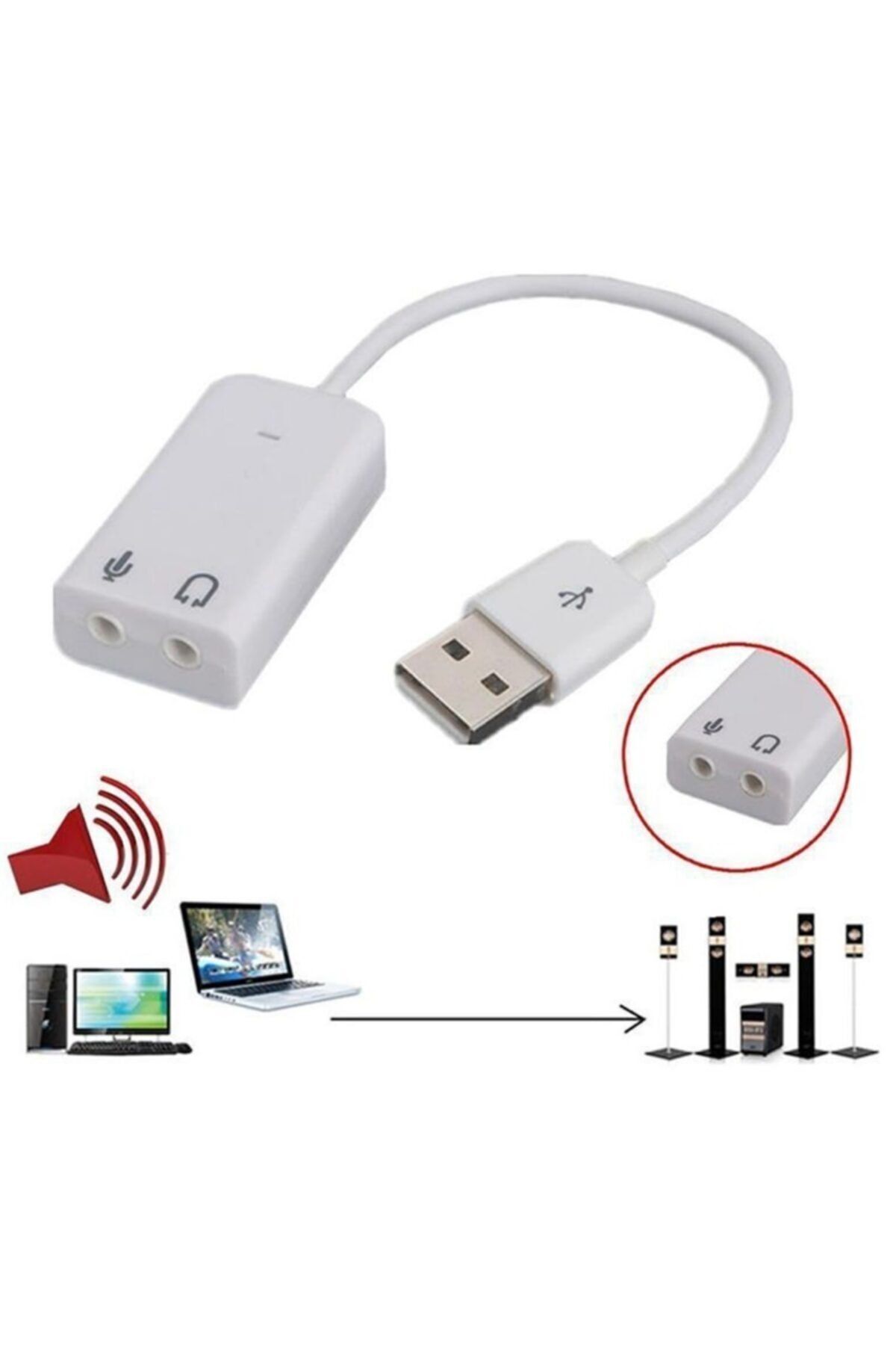 Alfais Al-4505 Harici Kablolu 7.1 Usb Ses Kartı 3.5mm Mikrofon Çevirici Dönüştürücü Adaptör