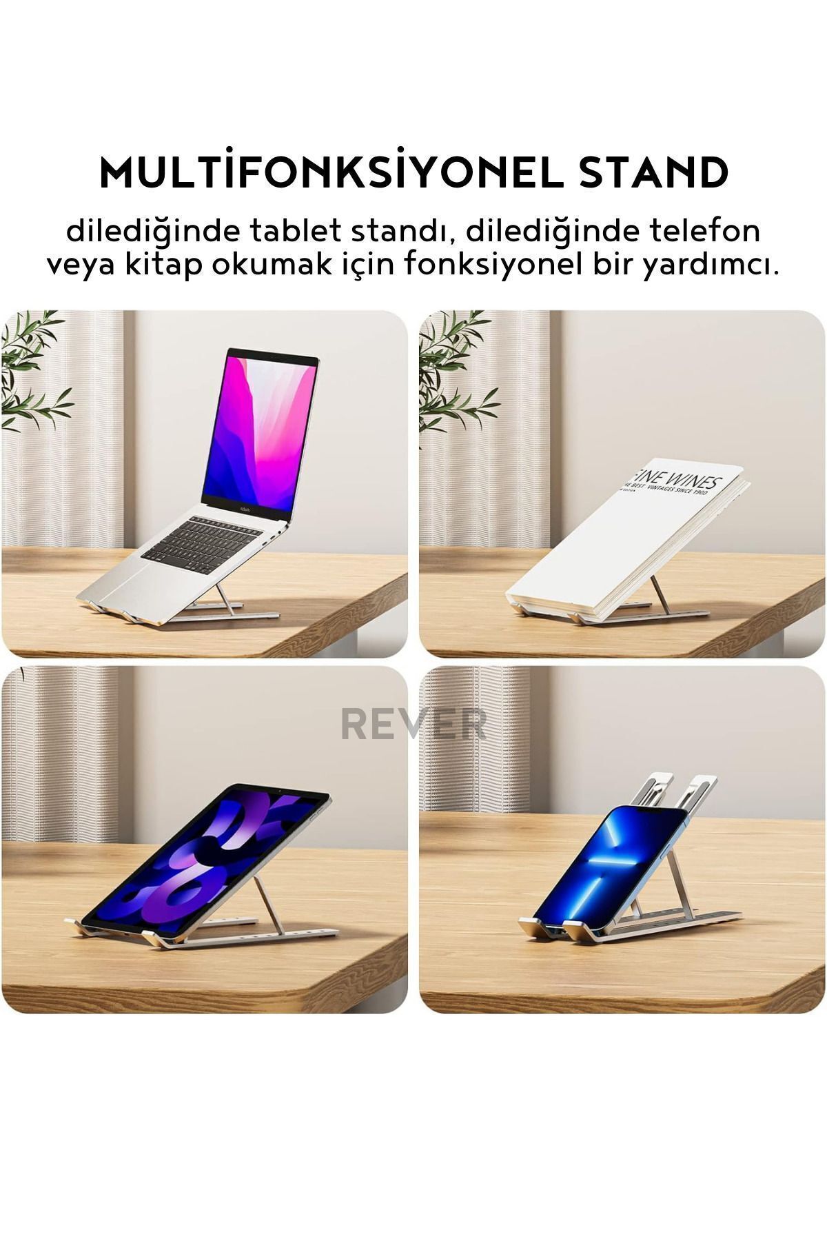 Rever Alüminyum Notebook Standı Ayarlanabilir Laptop / Macbook / Notebook Uyumlu Yükseltici Stant