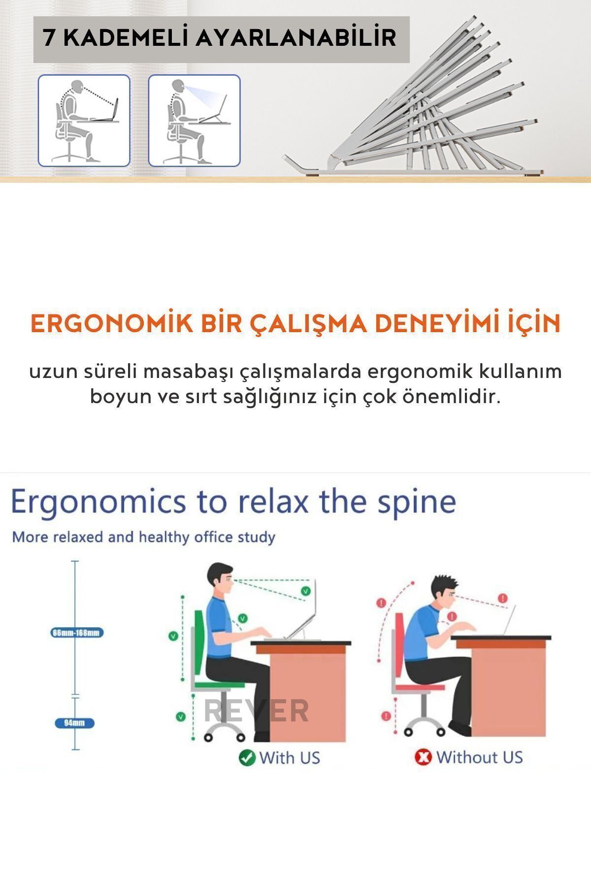 Rever Alüminyum Notebook Standı Ayarlanabilir Laptop / Macbook / Notebook Uyumlu Yükseltici Stant