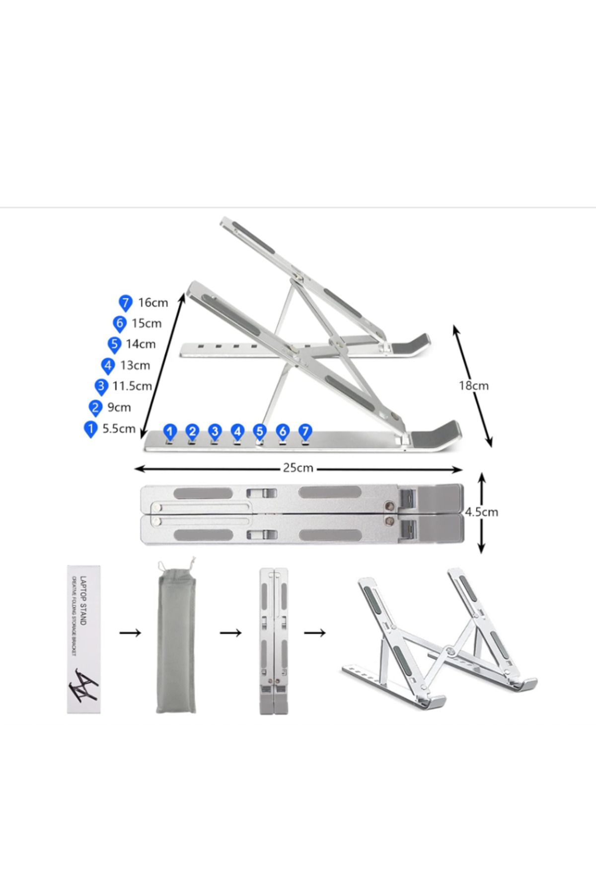qasul Alüminyum Portatif Laptop ve Tablet Standı 6 Kademeli   Katlanabilir Ayarlı Dizüstü Laptop Standı