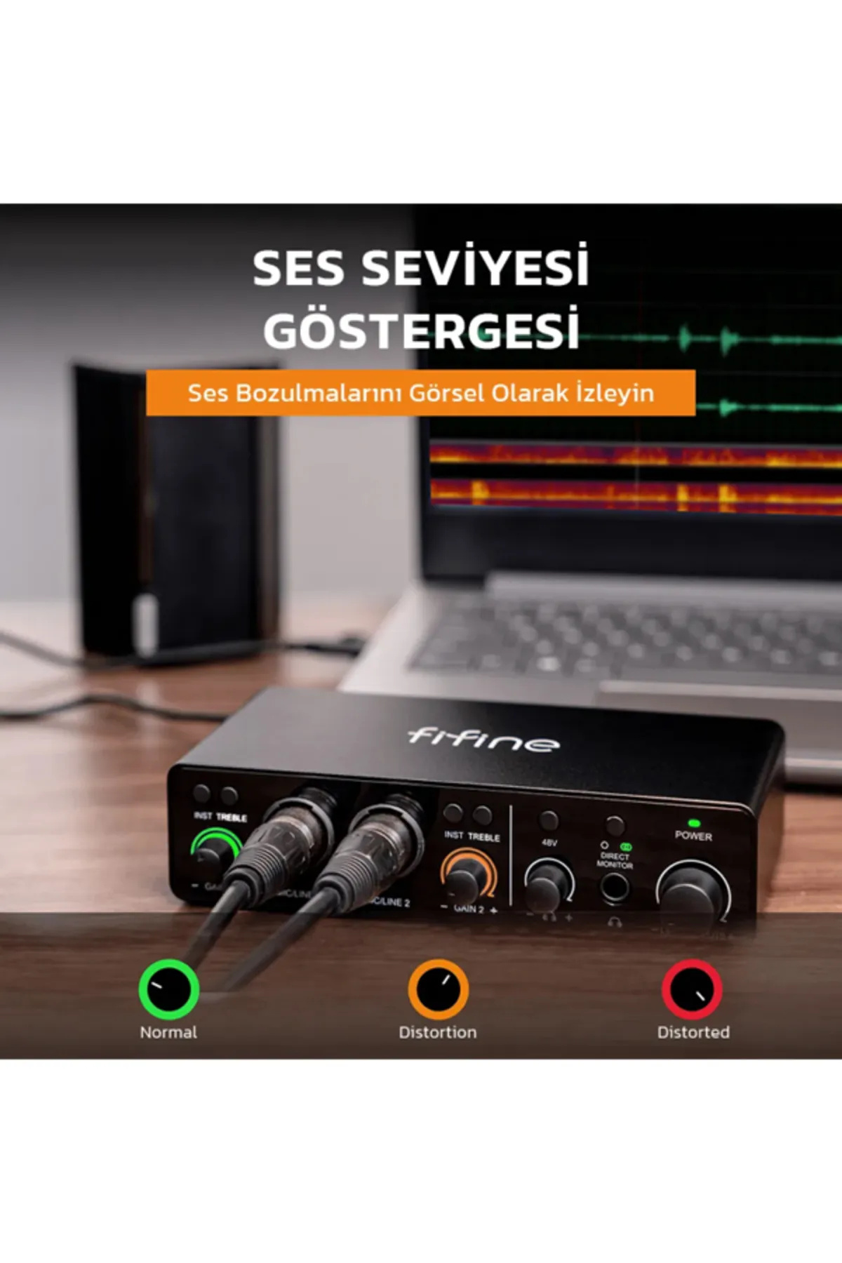 Fifine Ampli 3 - USB Stüdyo Ses Kartı 2 Giriş 2 Çıkış 24bit/192kHz WINDOWS/MAC/IOS/Android