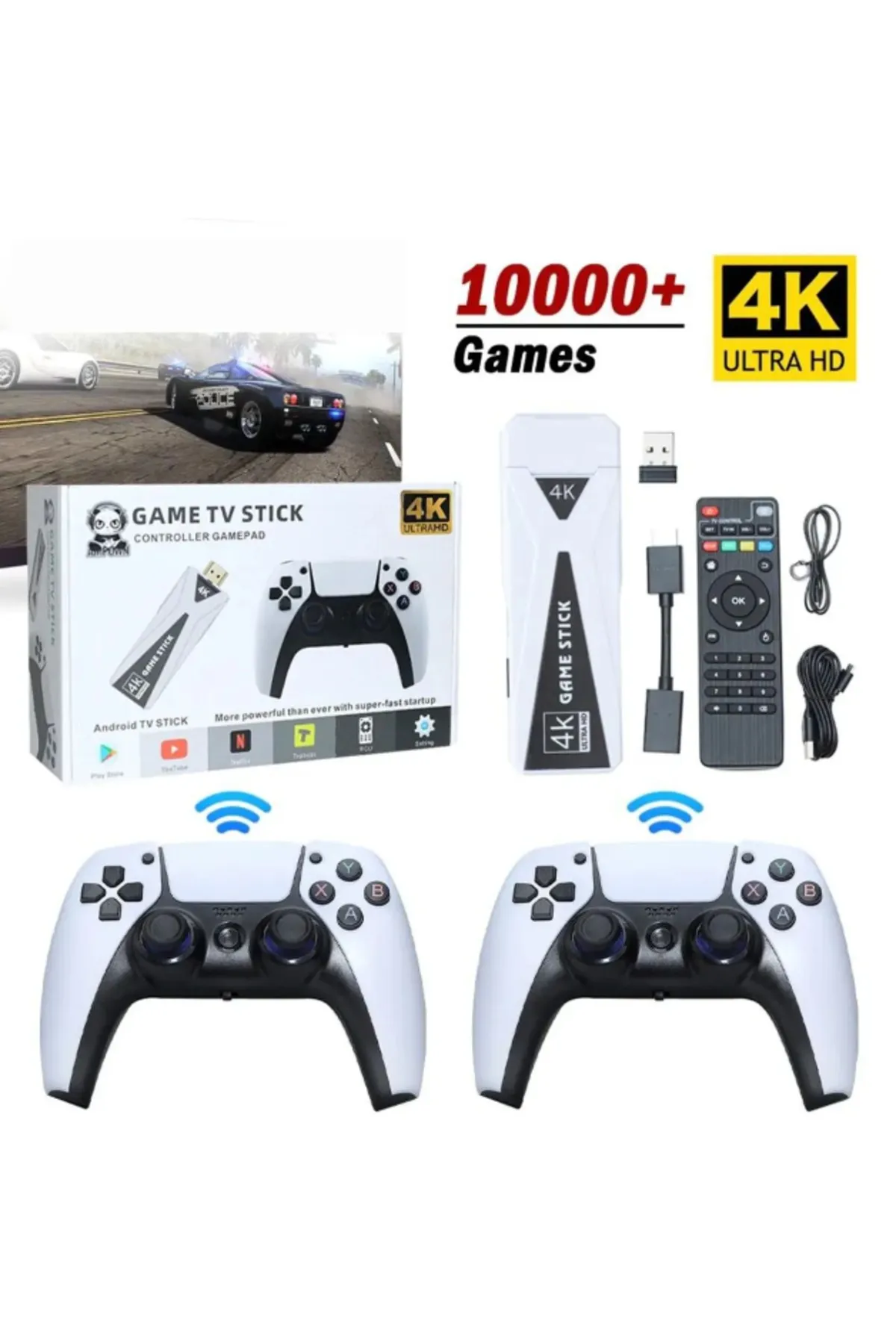 qasul Android Game TV Stick 64 GB Hazıfa Kartı 2 Kablosuz Oyun Kolu Retro Game Stick Nostalji Oyun Konsolu