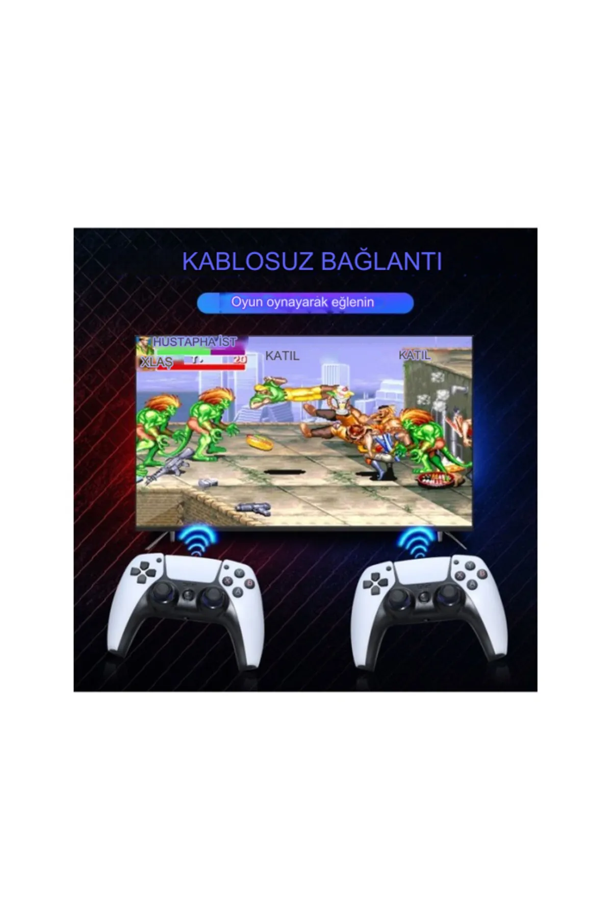 qasul Android Game TV Stick 64 GB Hazıfa Kartı 2 Kablosuz Oyun Kolu Retro Game Stick Nostalji Oyun Konsolu