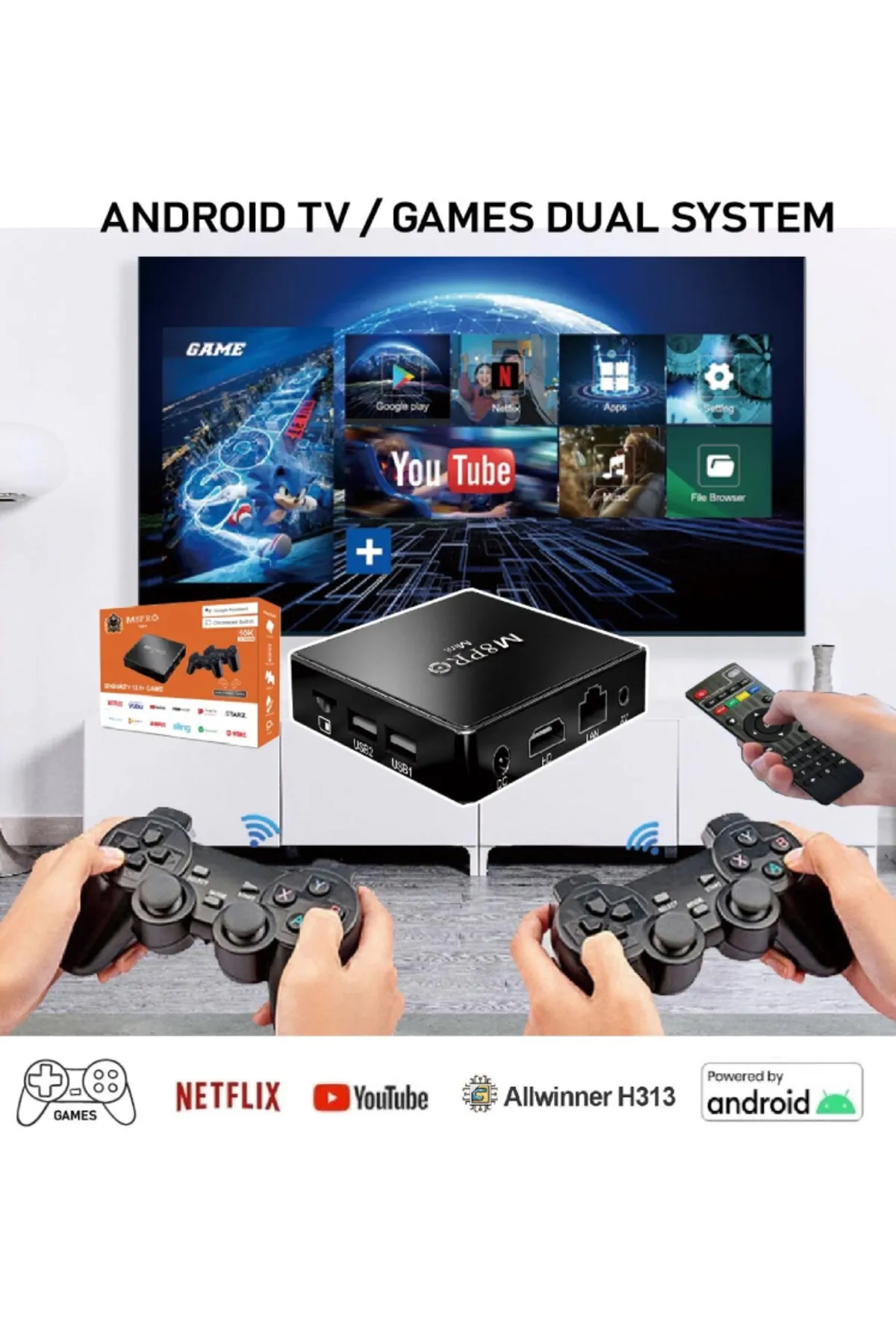 DAAS Android Tv Box 2.4g 10k Ultra HD 64 GB TV BOX Hafıza 10000 Retro Oyun Konsol Game Stick M8 Pro