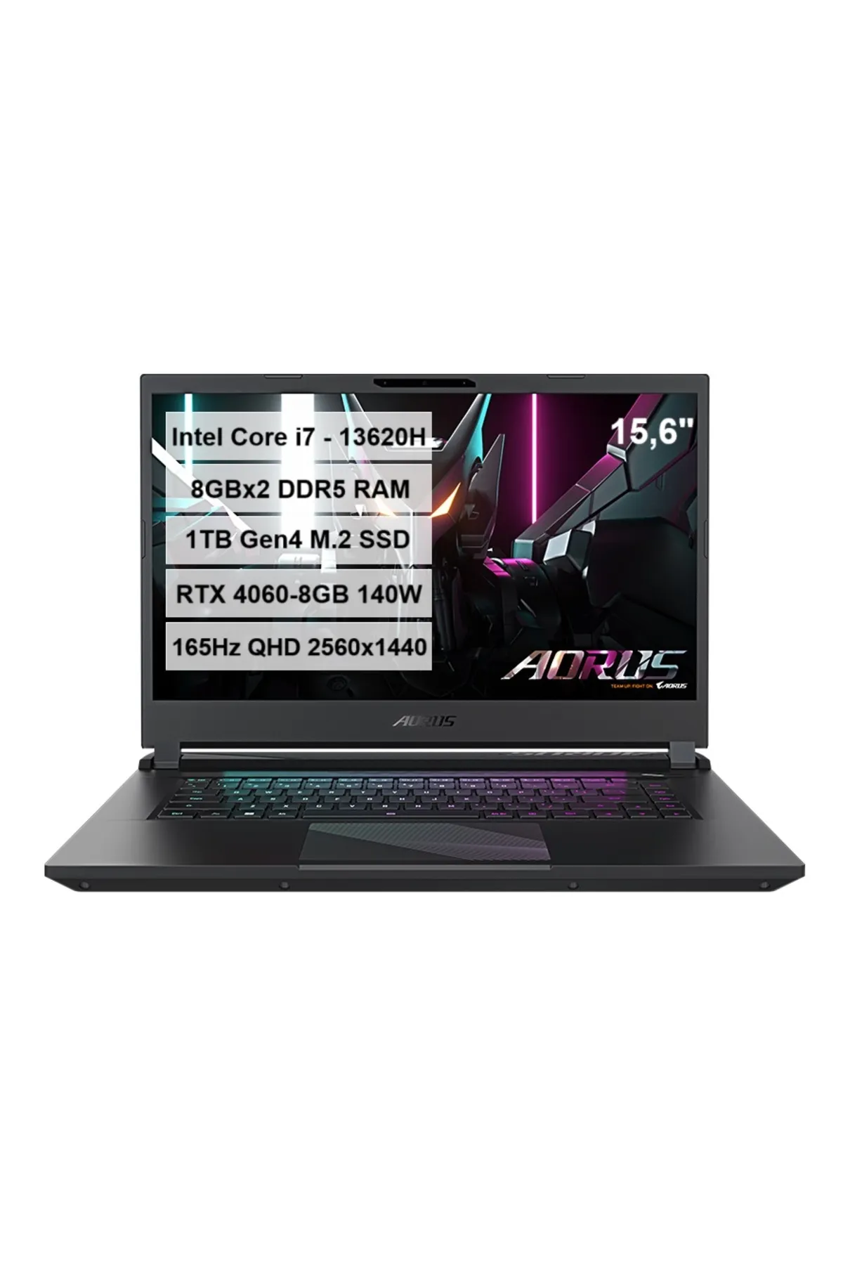 Gigabyte Aorus 15 Bkf İ7-13620H 16gb Ddr5 1tb Ssd Rtx4060-8gb 140w 15.6'' Qhd 165hz Freedos