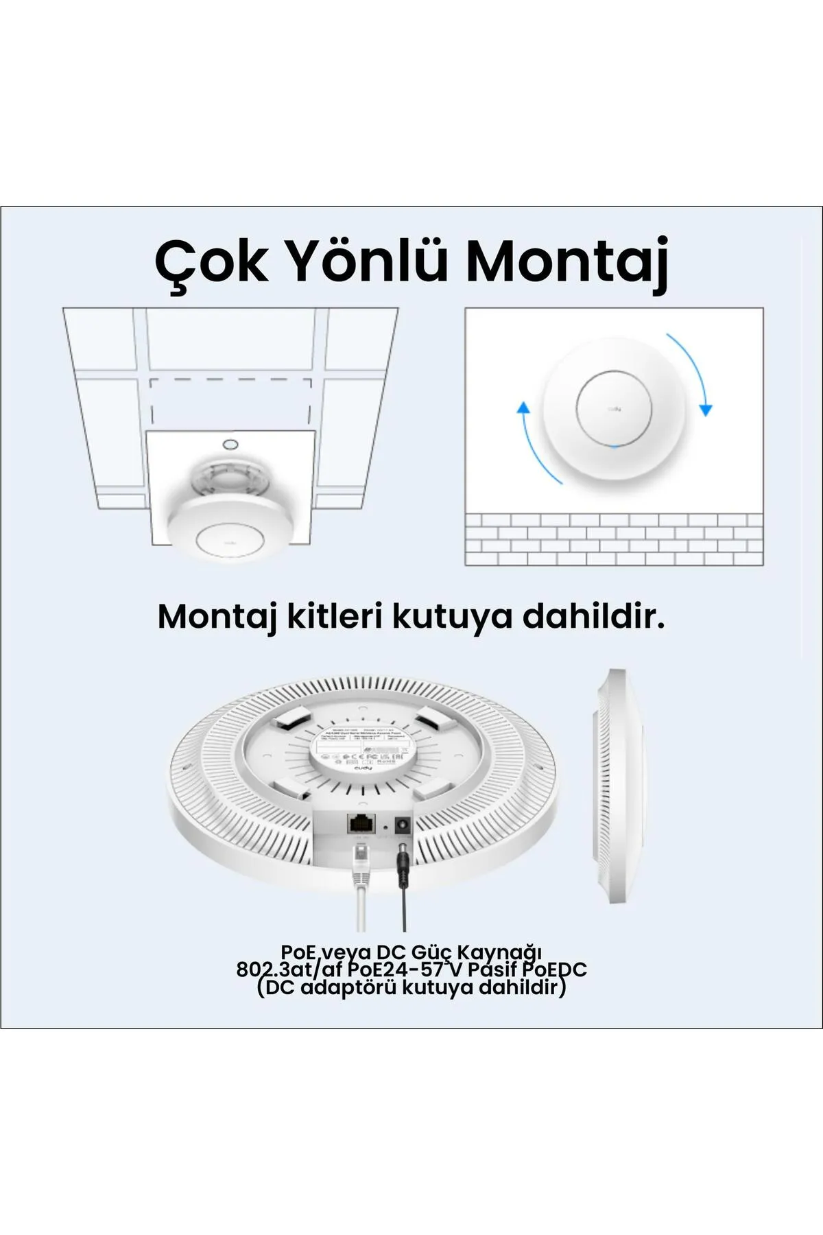 cudy Ap1300 5ghz 867 Mbps, 2.4ghz 300 Mbps Wifi Gigabit Ip65 Indoor Access Point (ac1200 Serisi)