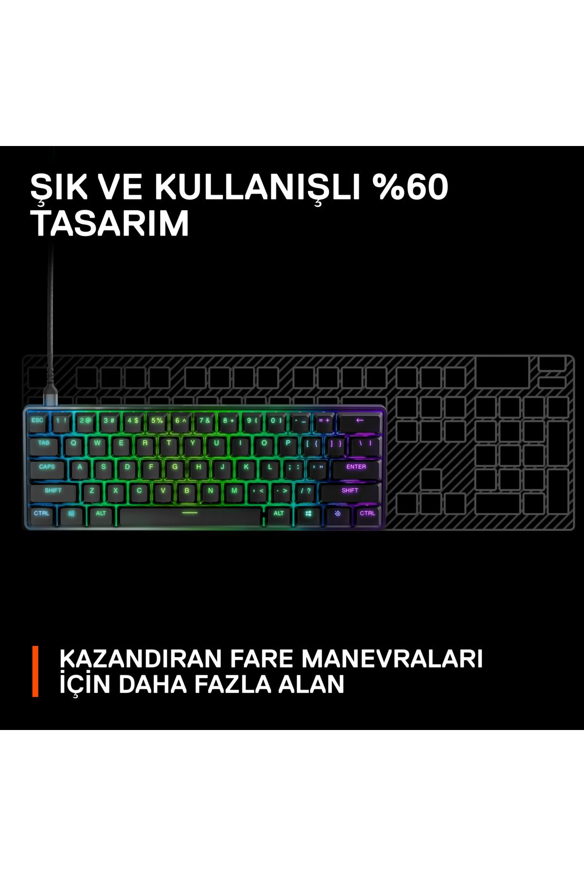 SteelSeries Apex 9 Mini Mekanik Oyun Klavyesi – Optik Tuşlar – Kompakt %60 Tasarım – Rgb