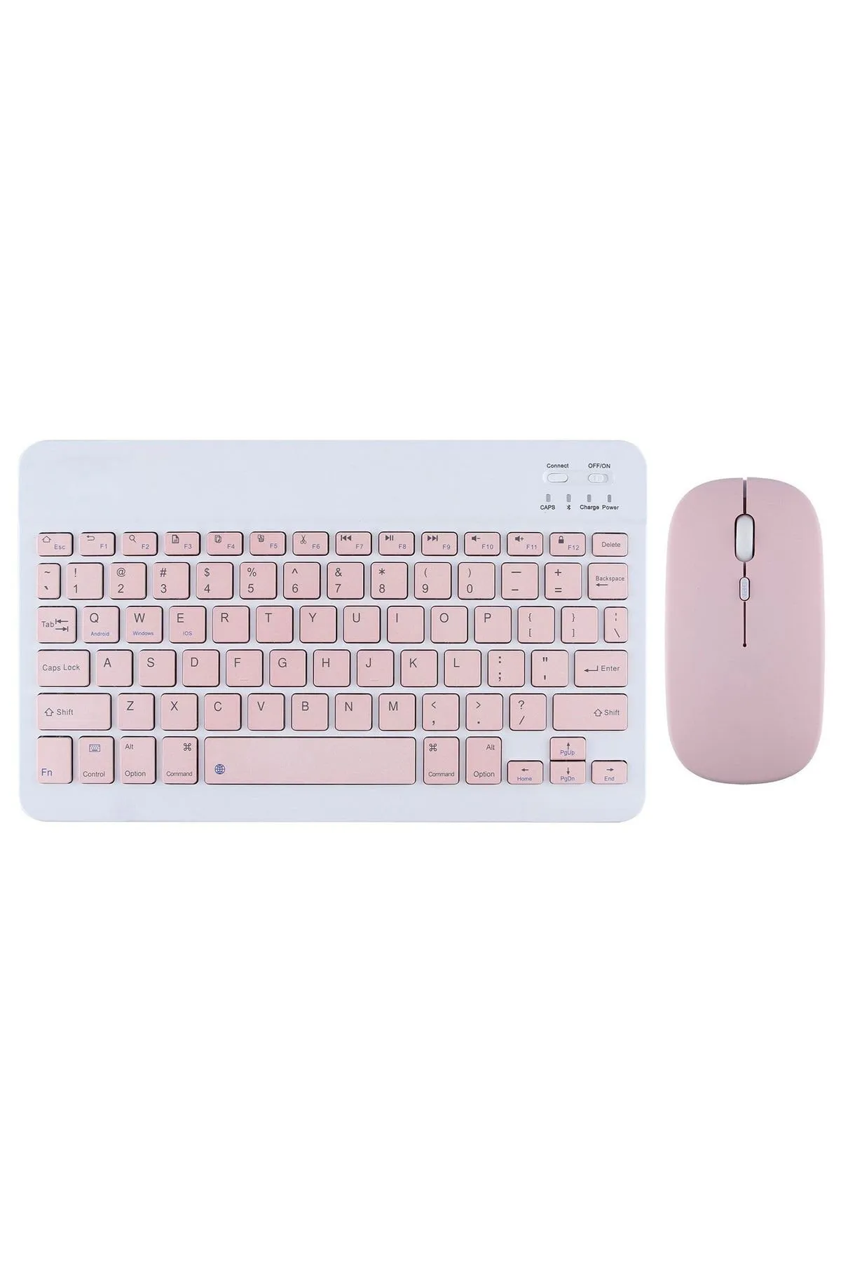TURKTABLET Apple iPad 9. Nesil A2603 Tablet Uyumlu Mini Slim Şarjlı Bluetooth Klavye ve Mouse Seti Pembe