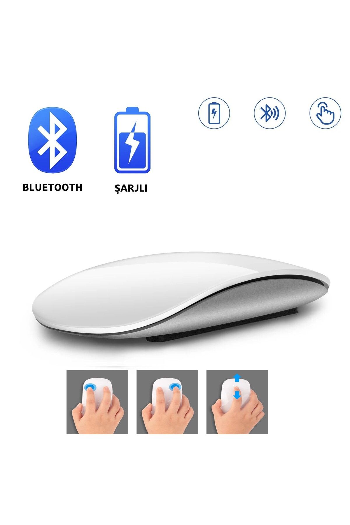 DUHALINE Apple Mac iPad Uyumlu Bluetooth Touch Şarjlı Magic Model Mouse Tablet Telefon Sessiz Dokunmatik Fare