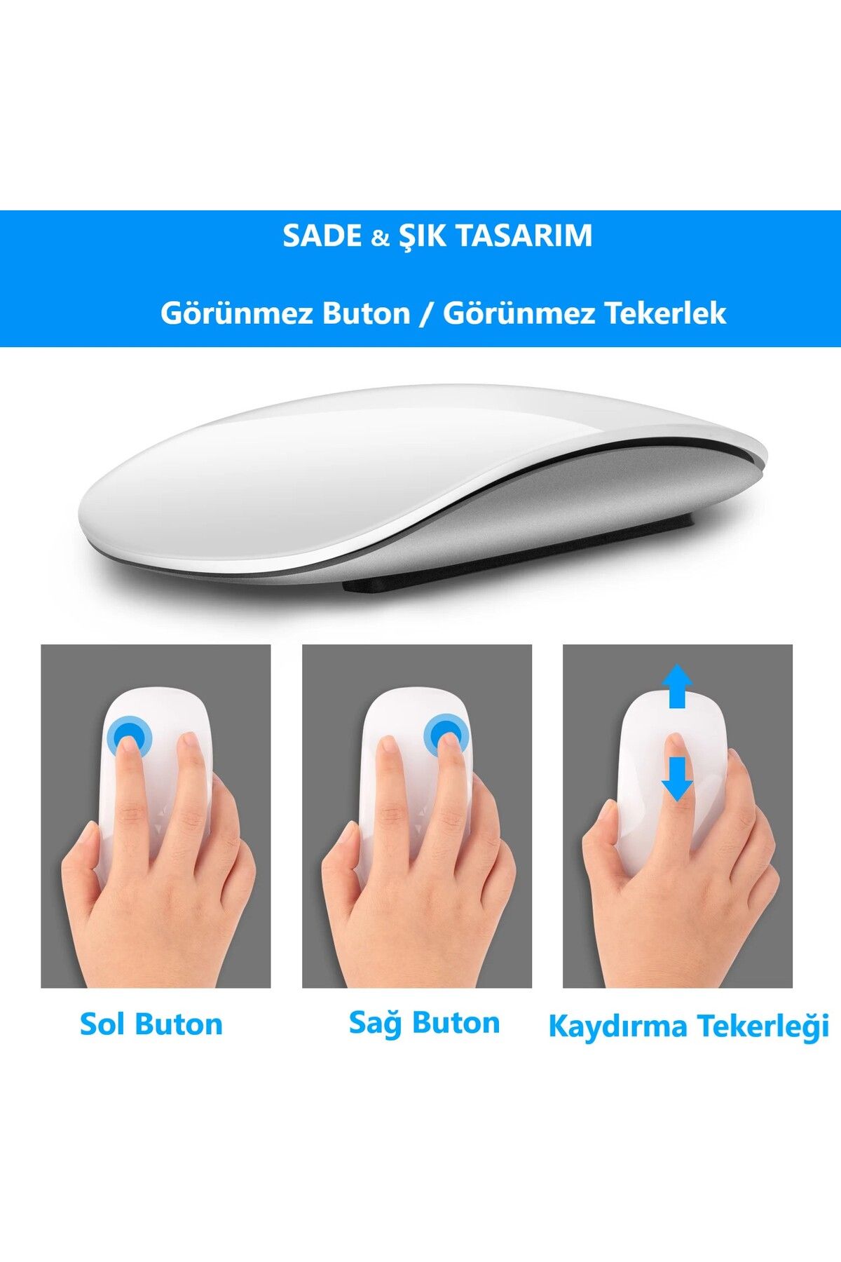 DUHALINE Apple Mac iPad Uyumlu Bluetooth Touch Şarjlı Magic Model Mouse Tablet Telefon Sessiz Dokunmatik Fare