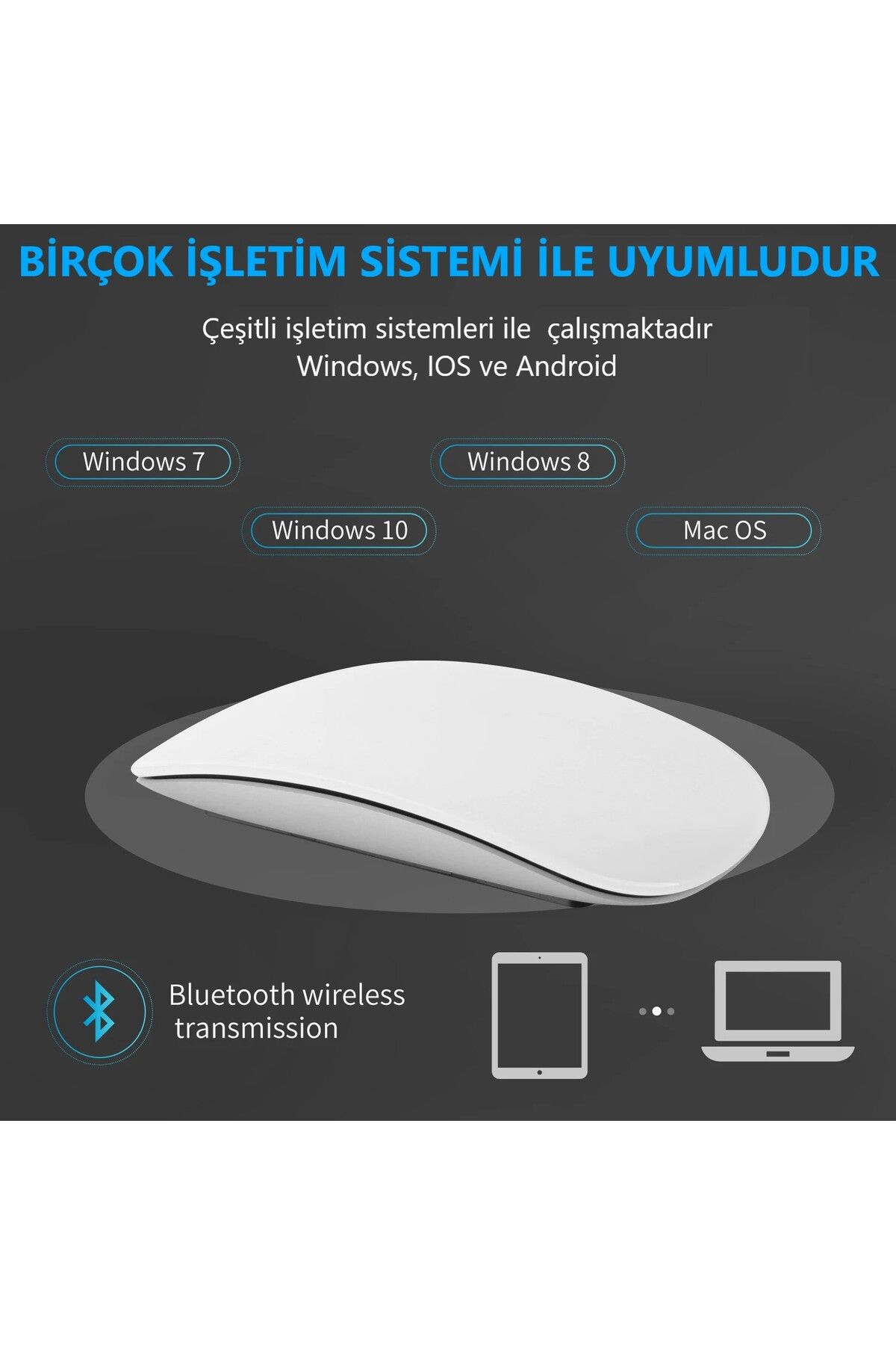 DUHALINE Apple Mac iPad Uyumlu Bluetooth Touch Şarjlı Magic Model Mouse Tablet Telefon Sessiz Dokunmatik Fare