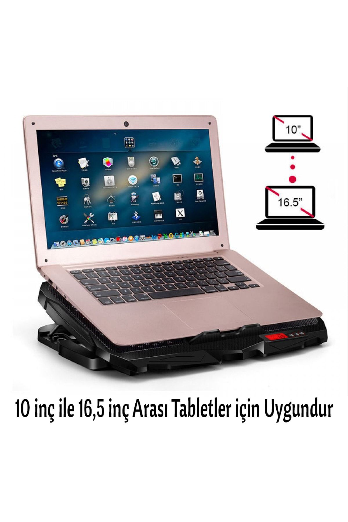 Genel Markalar Apple Macbook Pro 13.3" Uyumlu Laptop Standı 4 Adet Fanlı Ledli Lcd Panelli Standlı Soğutucu