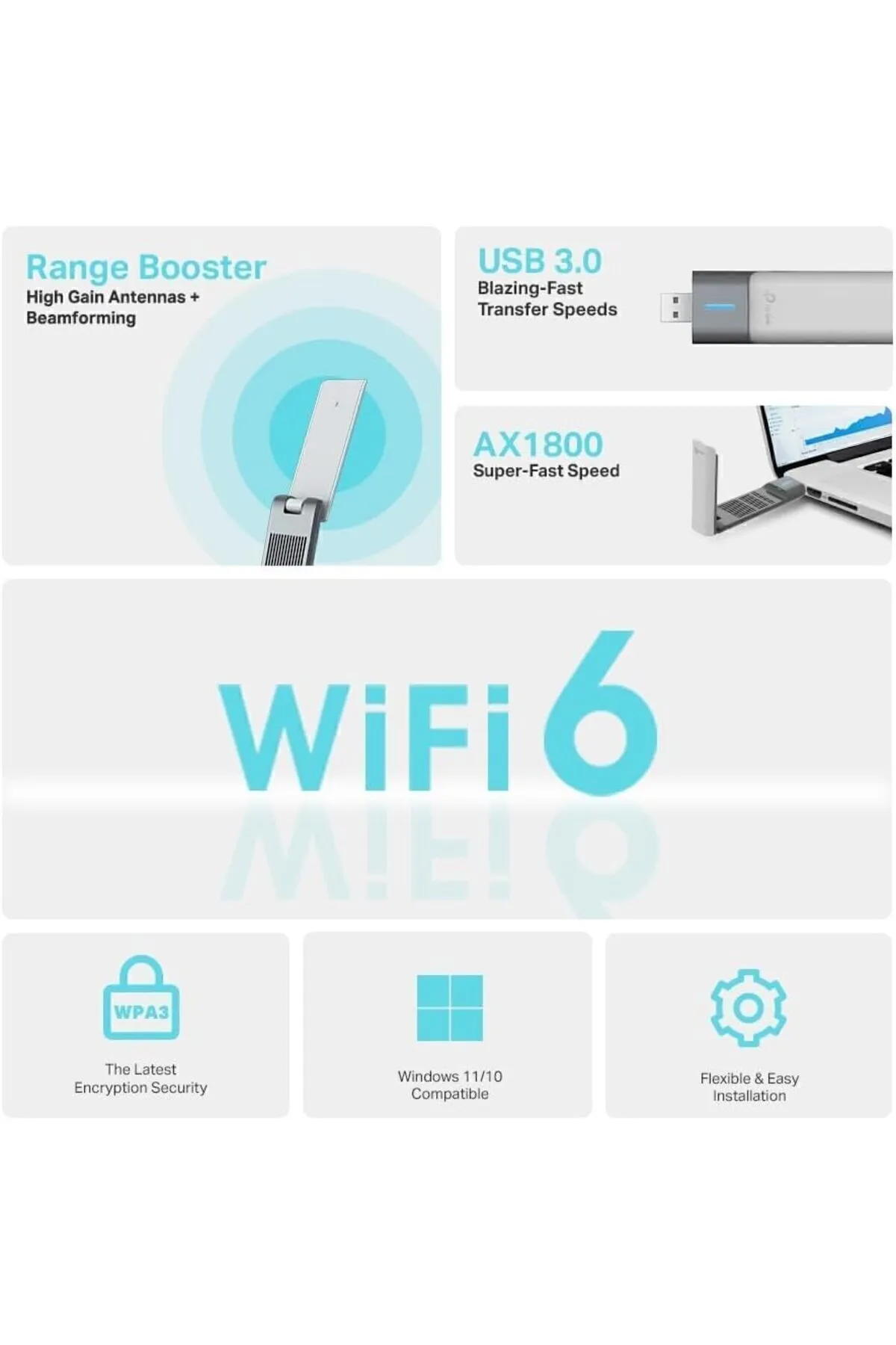 TP-Link Archer TX20UH 1800 Mbps Wifi 6 Kablosuz USB Adaptör AX1800