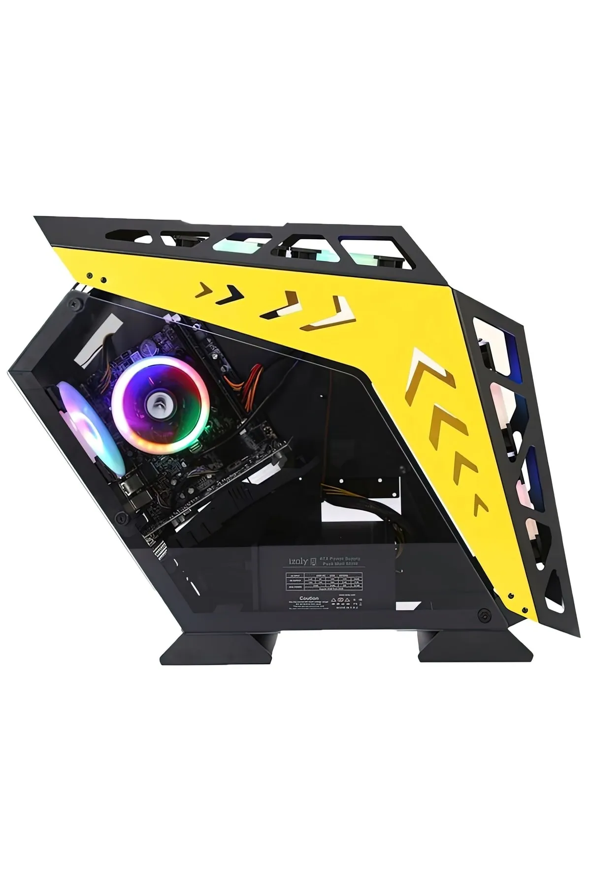 İzoly Argb Cyberpunk Ax9 Black - Yellow 5x12cm Full Glass Oyuncu Bilgisayar Kasası