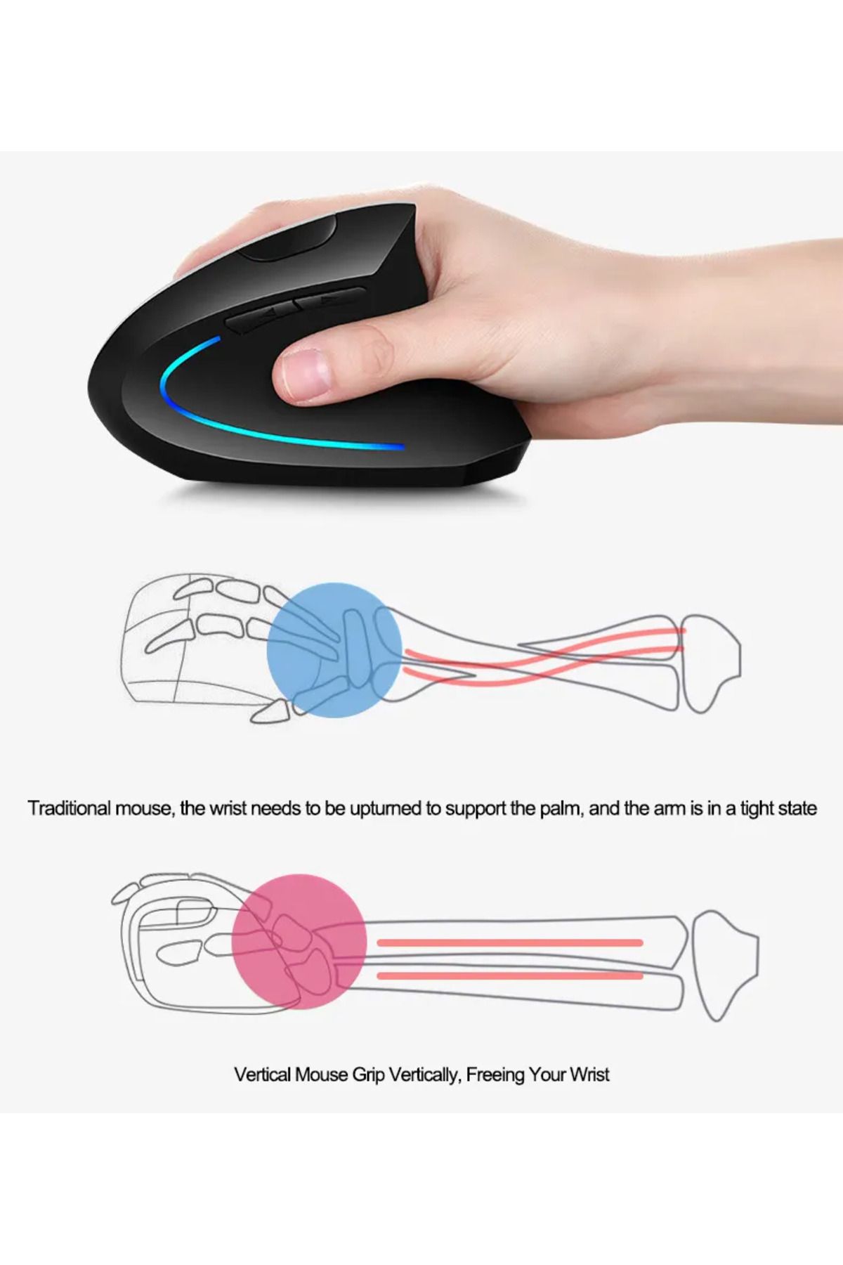 Cloody Şarjlı Dikey Ergonomik Kablosuz Mouse Fare Wireless 2000 Dpı 6