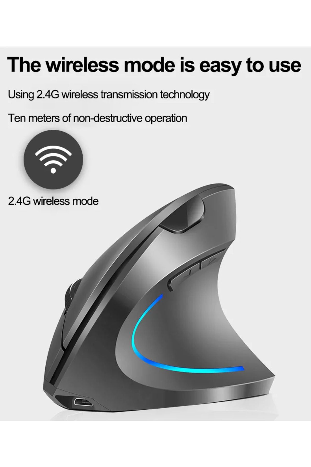 Cloody Şarjlı Dikey Ergonomik Kablosuz Mouse Fare Wireless 2000 Dpı 6