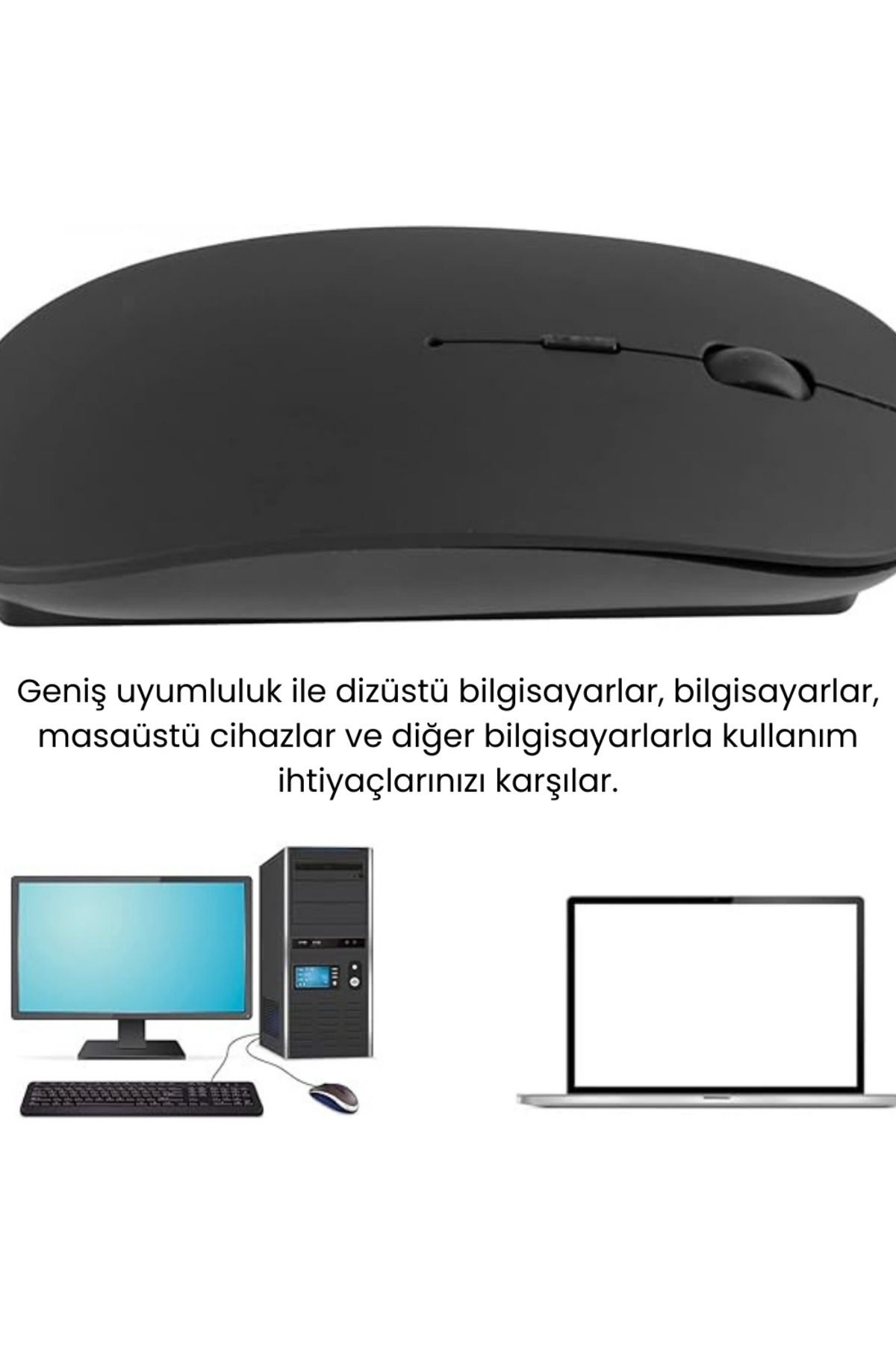 Kendineal Şarjlı Kablosuz Bluetooth Sessiz Mouse - Bilgisayar ve Dizüstü İçin Şarj Edilebilir Tasarım