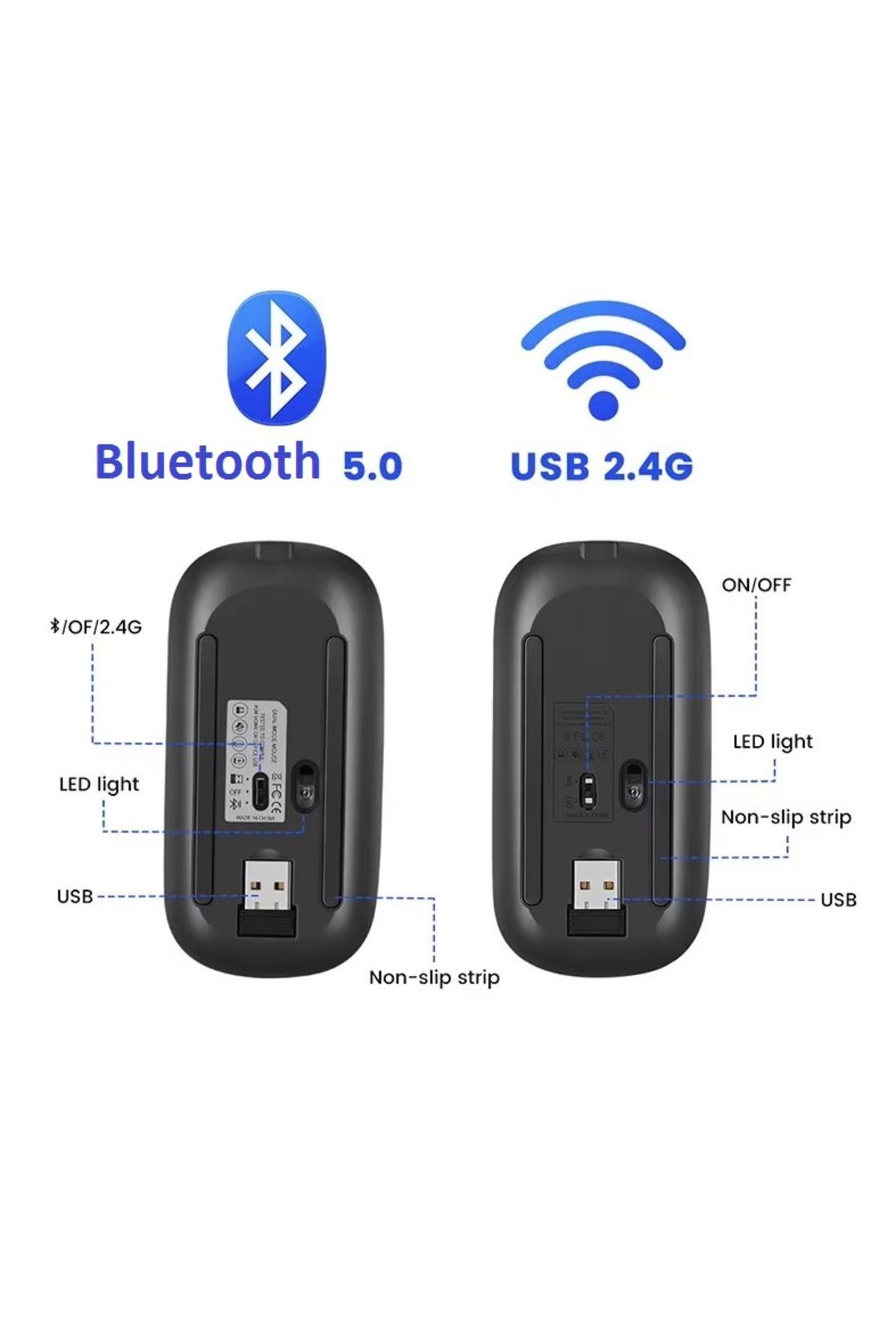 JUNGLEE ŞARJLI MOUSE 2.4GHZ USB WİRELESS VE BLUETOOTH LU SESSİZ FARE İOS ANDROİD TABLET TELEFON UYUMLU