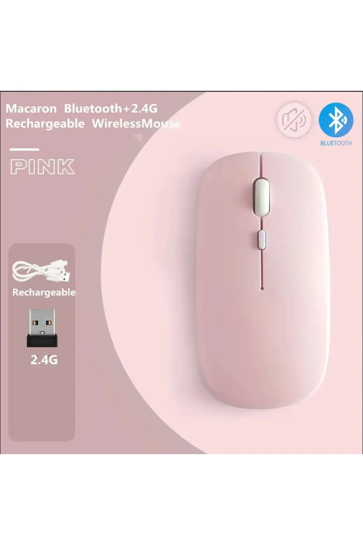 TEKNOMATİK ŞARJLI MOUSE 2.4GHZ USB WİRELESS VE BLUETOOTH LU SESSİZ FARE İOS ANDROİD TABLET TELEFON