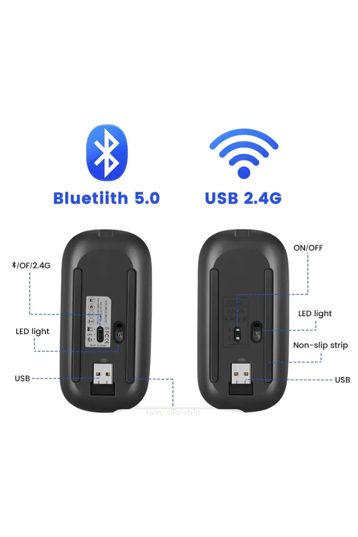 TEKNOMATİK ŞARJLI MOUSE 2.4GHZ USB WİRELESS VE BLUETOOTH LU SESSİZ FARE İOS ANDROİD TABLET TELEFON