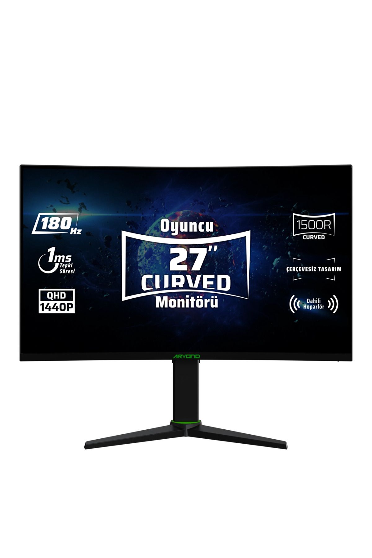 Monster Aryond A27 V2 27" 180hz Qhd 1 Ms Hdr10 300 Nit G-sync Freesync Curved Pivot Va Oyuncu Monitörü