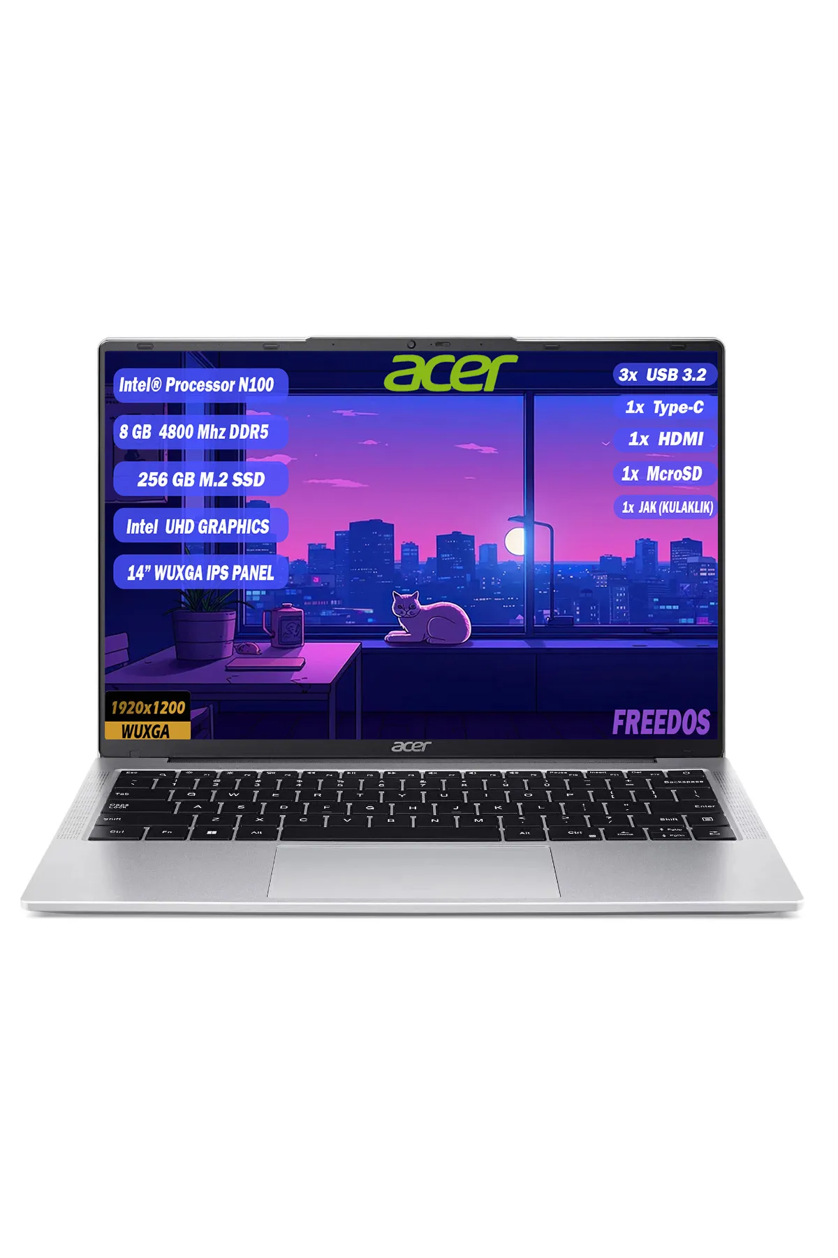 Acer Aspire Lite Al14-31P-C452 Intel N100 8 GB RAM 256 GB SSD 14'' IPS WUXGA FreeDos Notebook