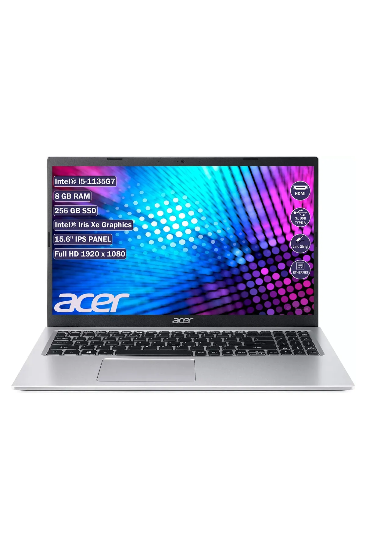 Acer Aspire3 Intel Core i5-1135G7 8GB 256GB SSD 15,6" FHD DOS Dizüstü Bilgisayar (ACER Türkiye Garantili)