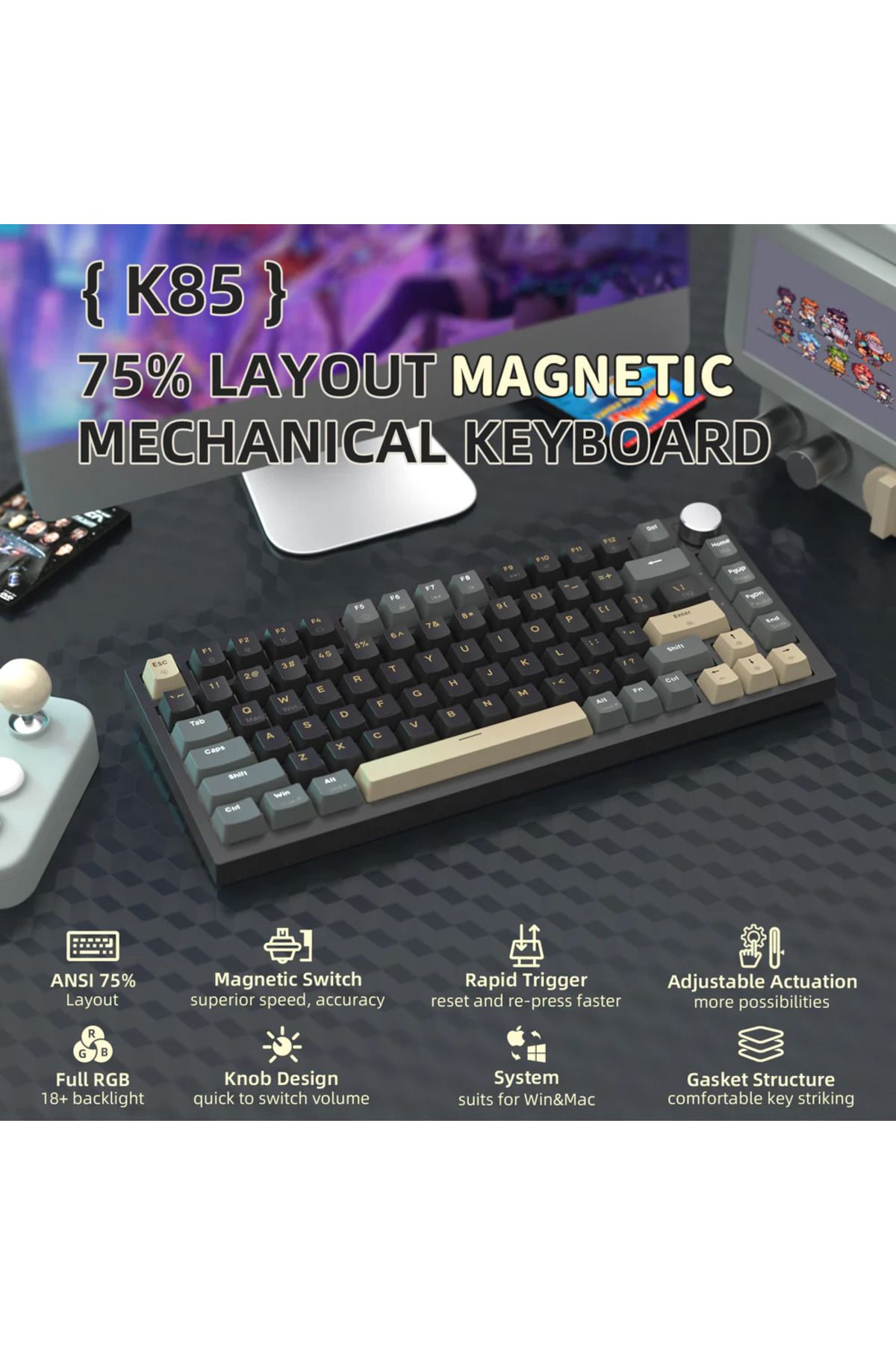 Meyer Gaming Attack Shark K85 Rapid Trigger RGB Kablosuz Mekanik Klavye TÜRKÇE Q