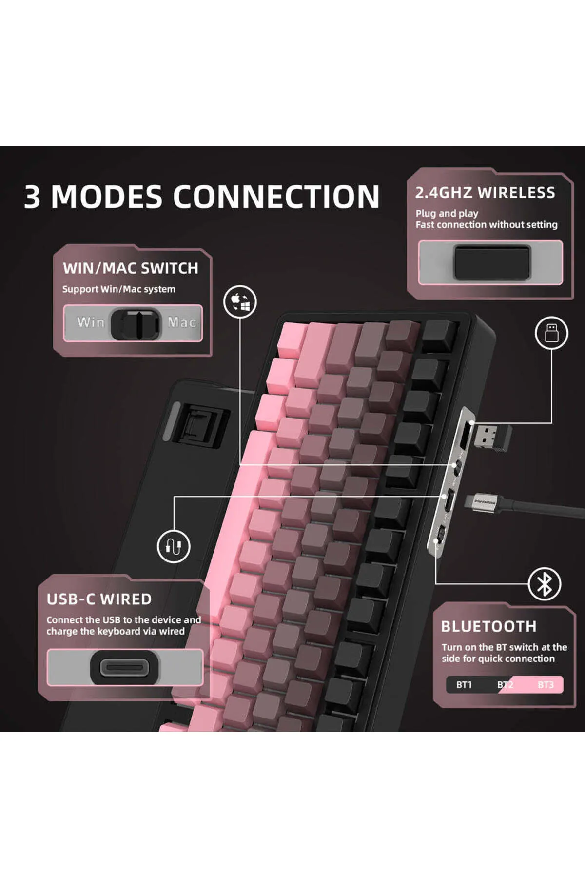 Meyer Gaming Attack Shark X85 2.4G Wireles/Bluetooth/USBC TriMode Gasket Kablosuz RGB Mekanik Klavye TÜRKÇE Q