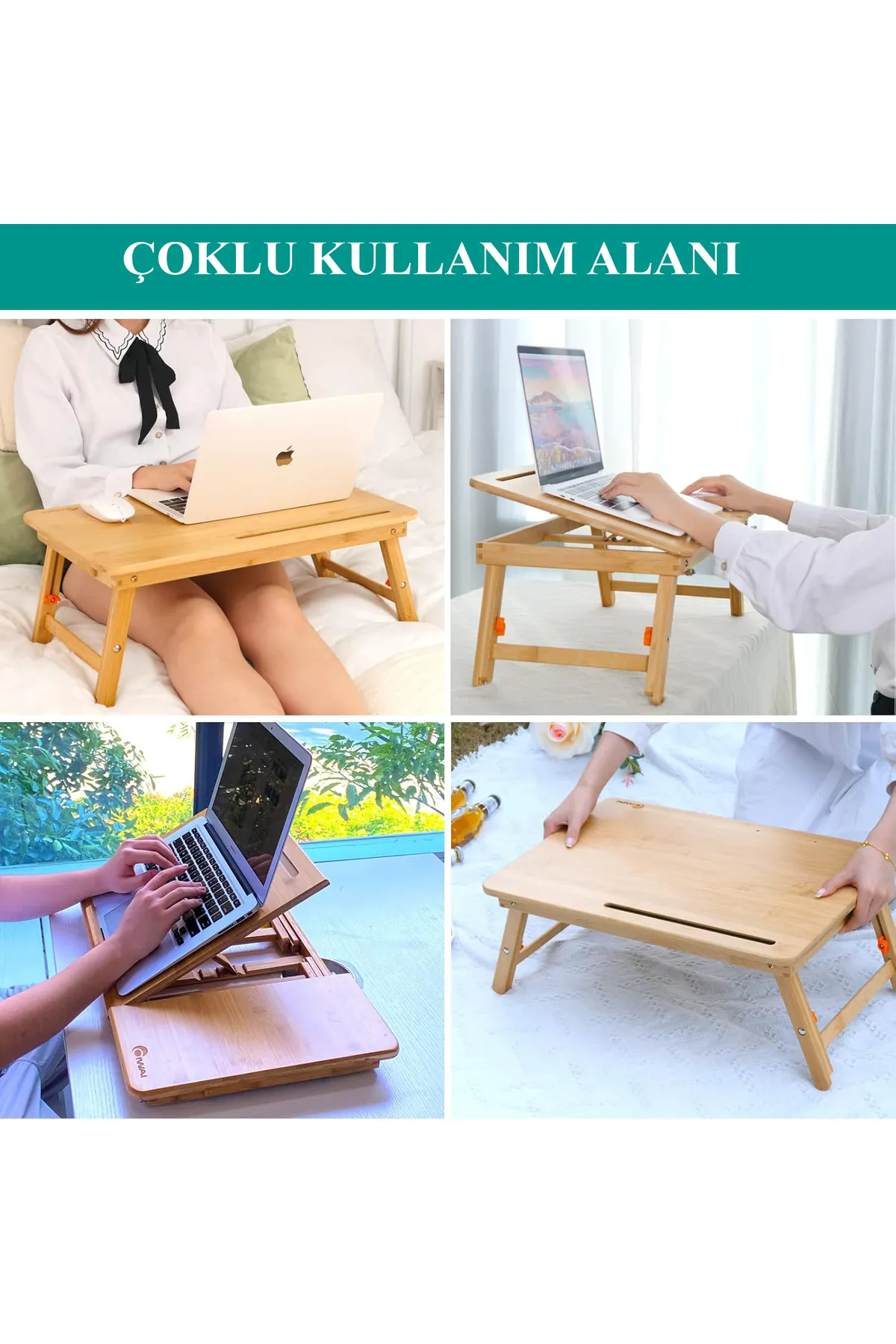 Miletus Bambu Laptop Standı Yükseltilebilir Ders Çalışma Masası Çocuk Çalışma Sehpası Yatak Sehpası