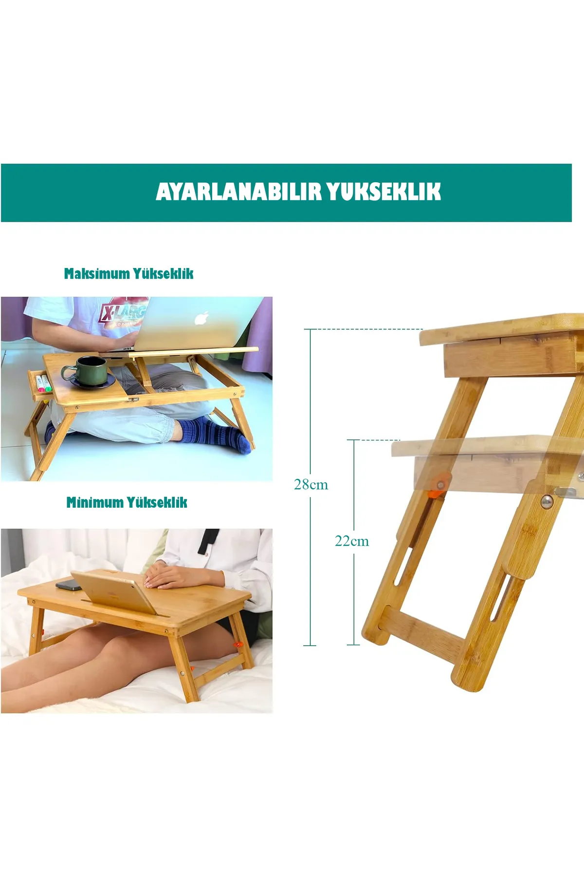 Miletus Bambu Laptop Standı Yükseltilebilir Ders Çalışma Masası Çocuk Çalışma Sehpası Yatak Sehpası