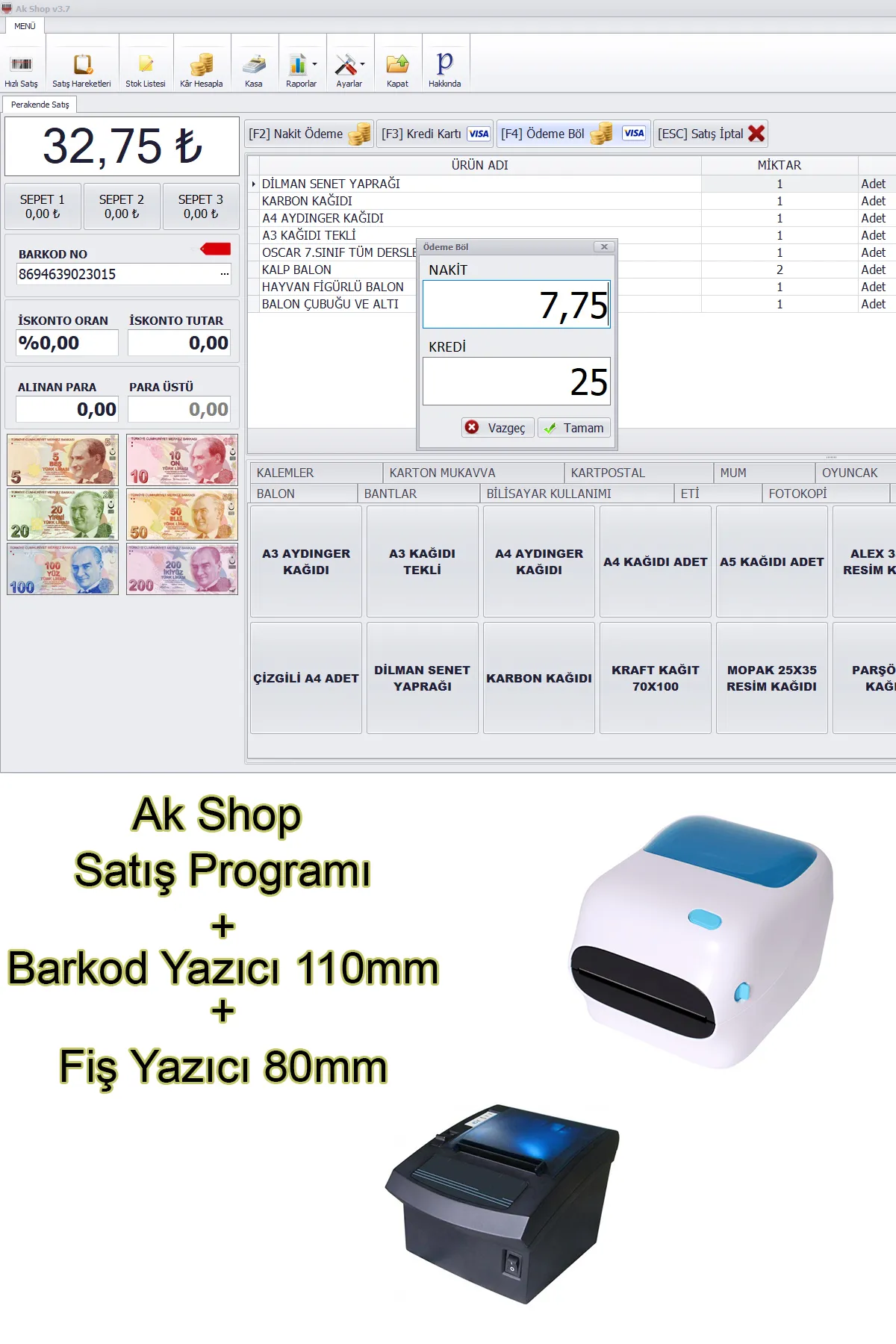 PazarTimi Barkod Satış Sistemi & Market Programı & Barkod Yazıcı & Fiş Yazıcı 80mm