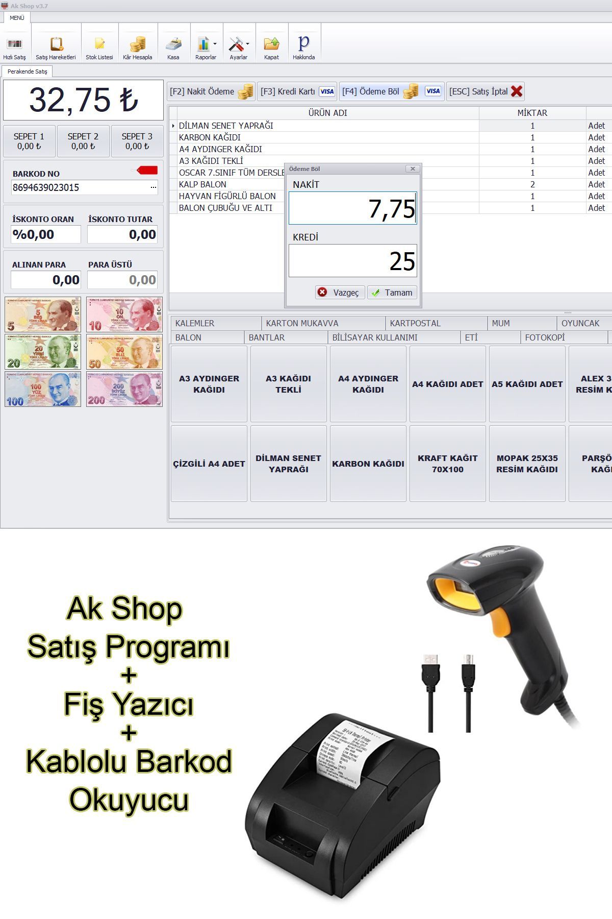 PazarTimi Barkod Satış Sistemi & Market Programı & Fiş Yazıcı & Kablolu Barkod Okuyucu