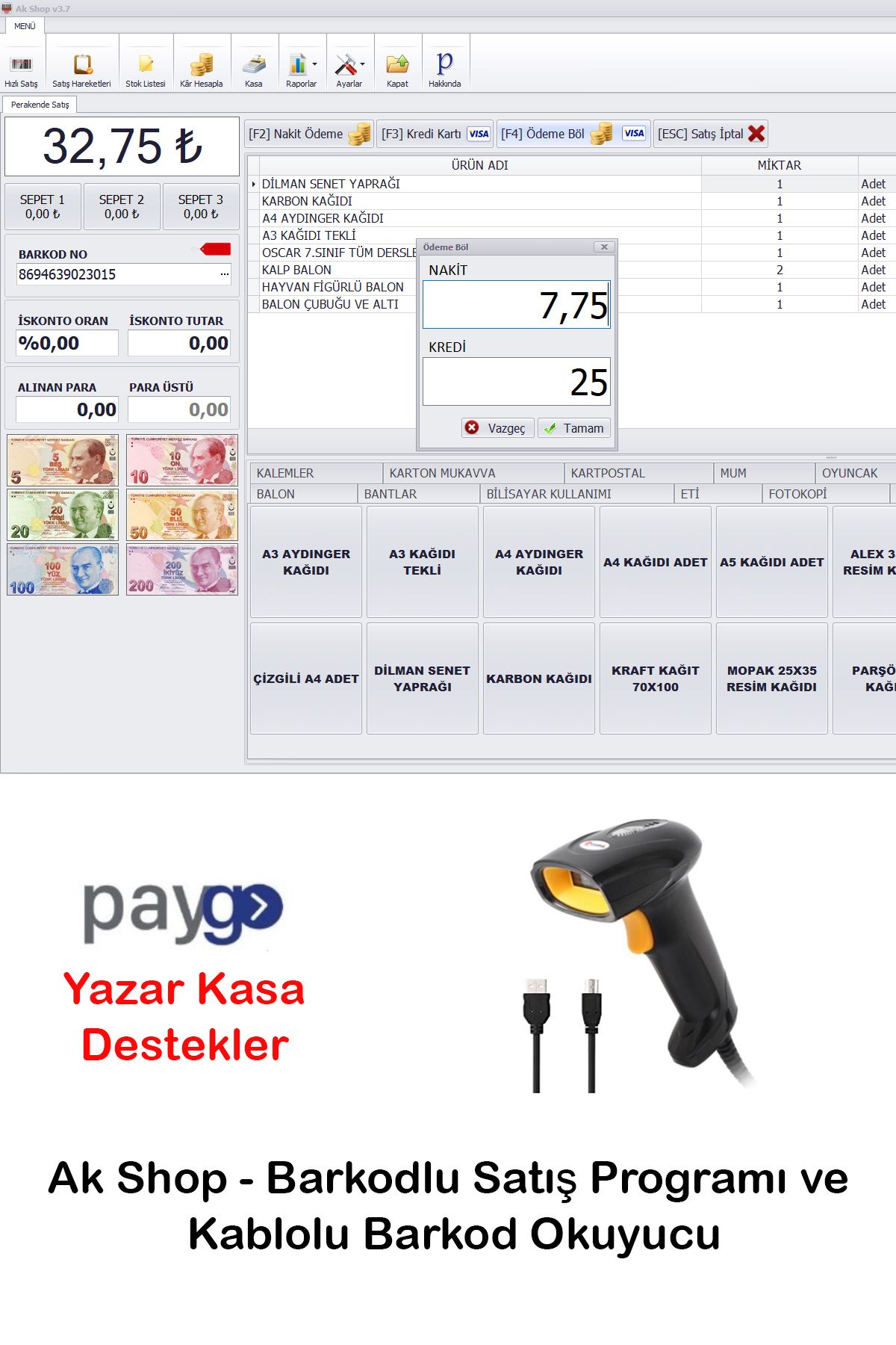 PazarTimi Barkod Satış Sistemi & Market Programı & Kablolu Barkod Okuyucu