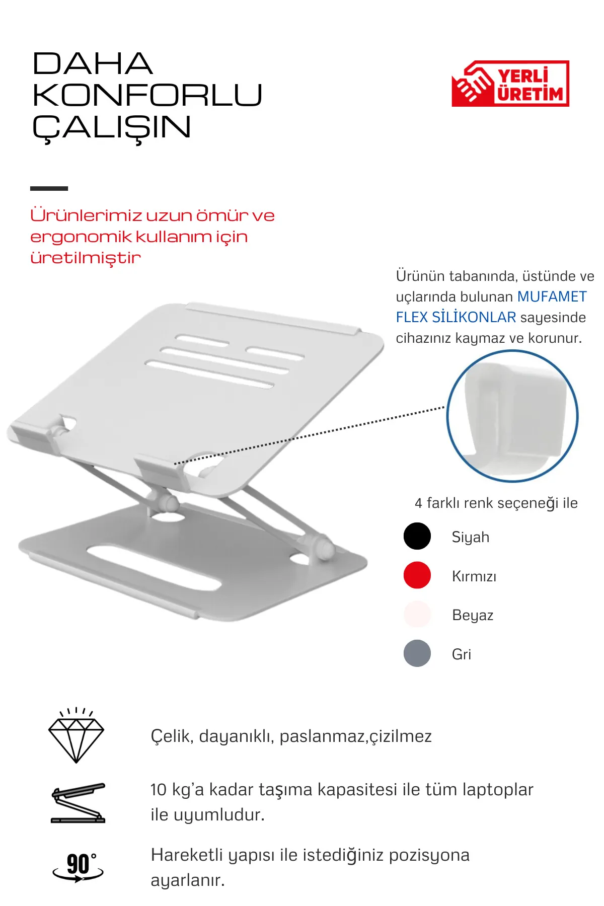 mufamet Basic 2 Tüm Modellerle Uyumlu Metal Kolay Ayarlanır Katlanabilir Ergonomik Laptop Standı Yükseltici