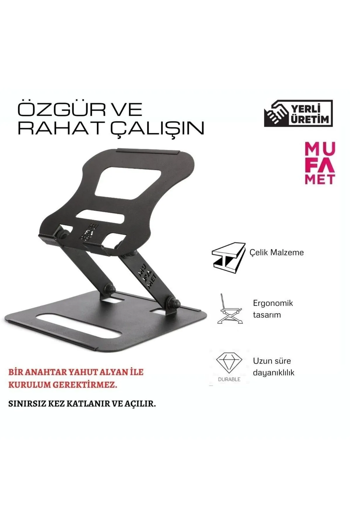 mufamet Basic-3 Tüm Modellerle Uyumlu Dayanıklı Kolay Ayarlanır Paslanmaz Çelik Ergonomik Laptop Standı