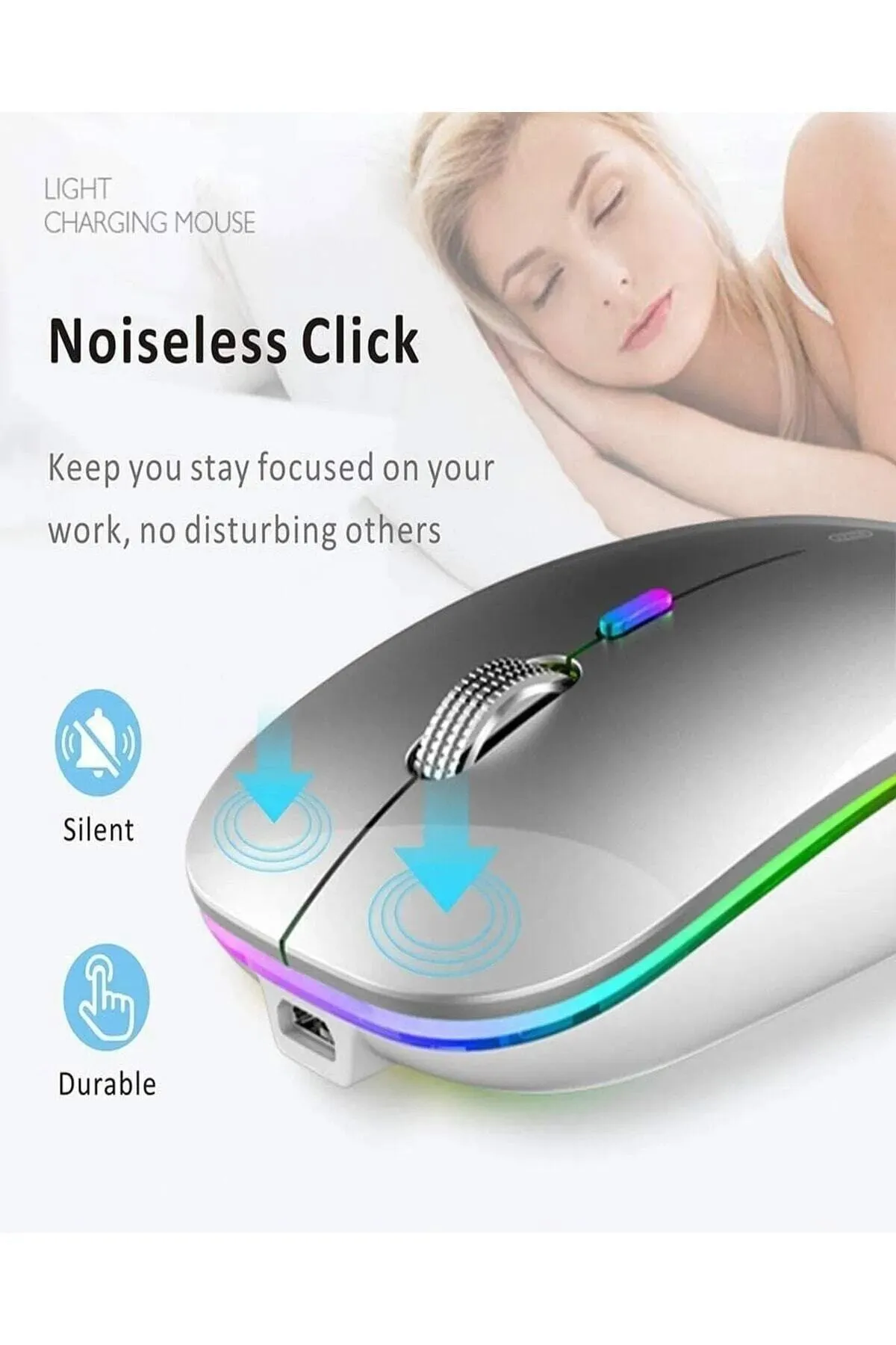 Osqar Beyaz Kablosuz Fare Wireless Mouse 4 Tuşlu Renk Sessiz Şarj Edilebilir Dpı Kontrol