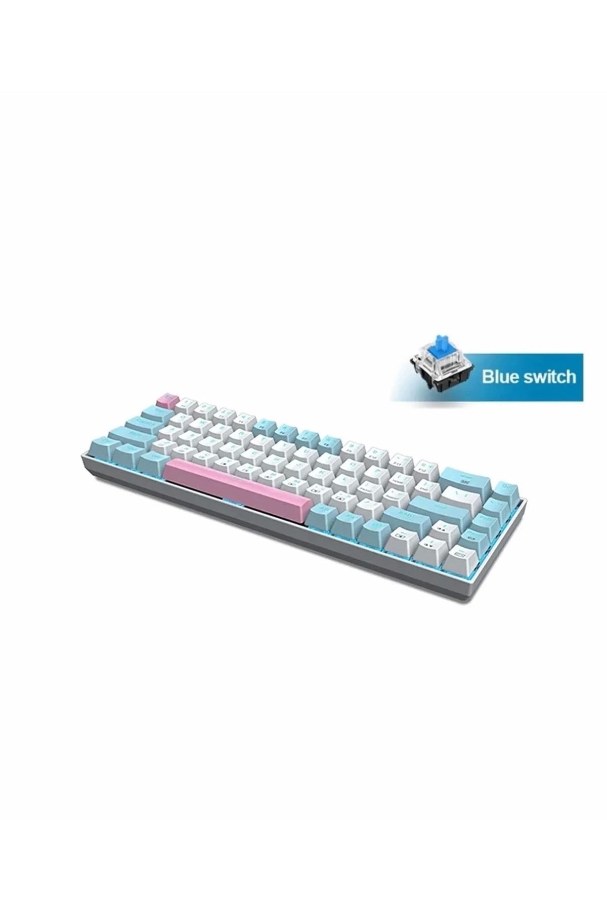 e-yooso Beyaz Mini Mekanik Klavye Z-686 Huano Blue Switch Işıklı