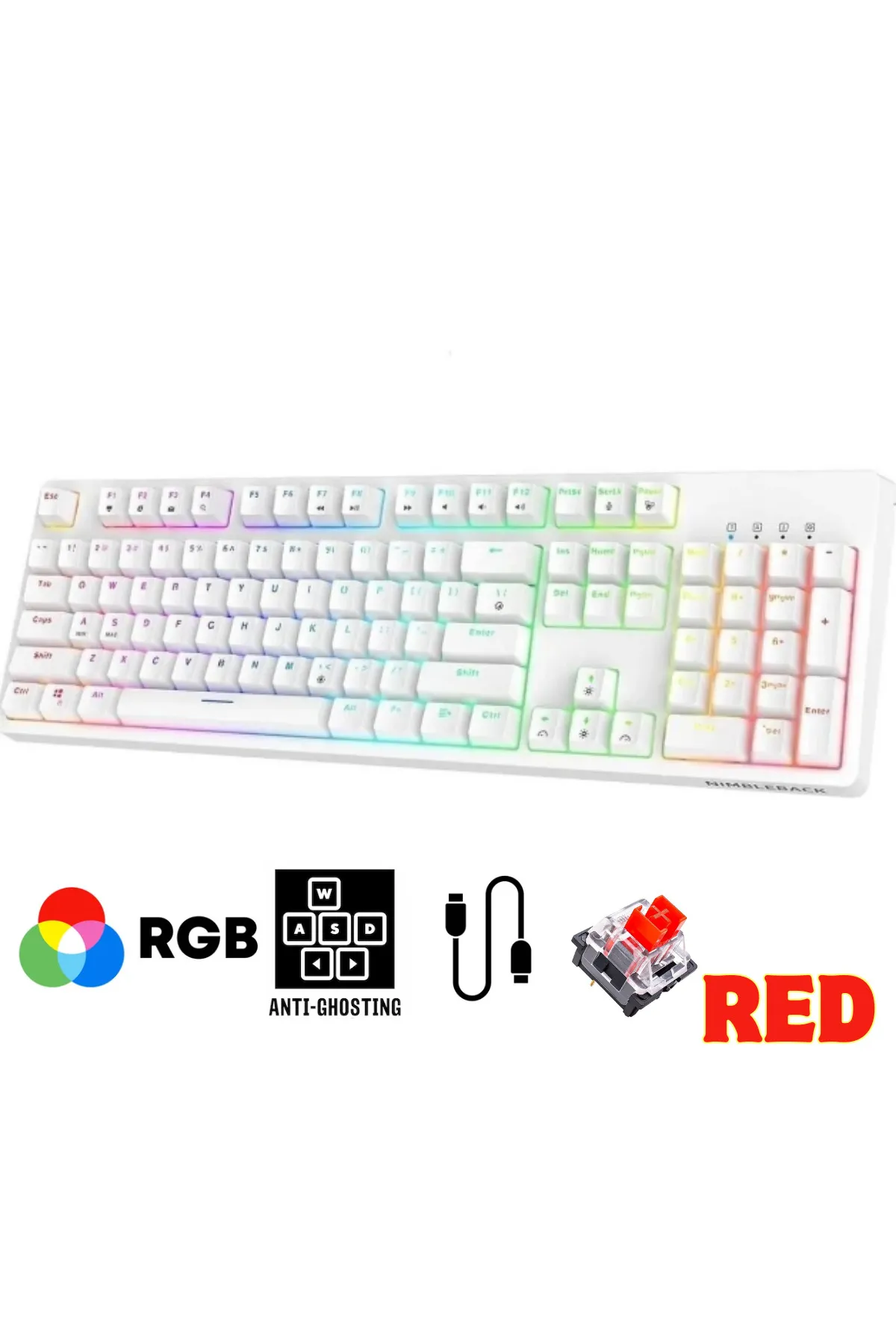 Sarftech Beyaz Rgb Kırmızı Switch Q Gaming Tam Mekanik Kablolu Oyuncu Klavyesi Bkb4